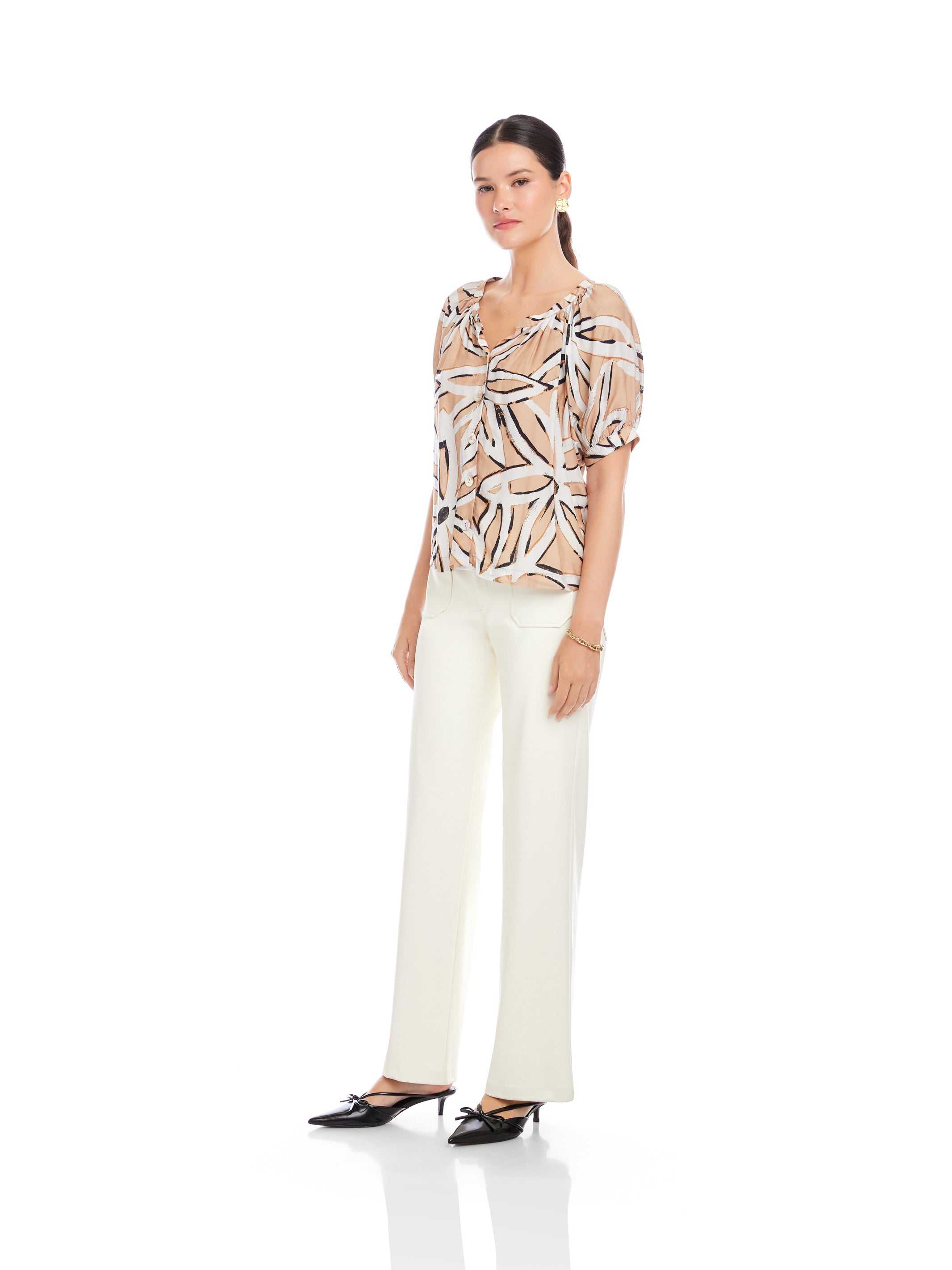 Sam Short Sleeve Button-Up Top - Stylish & Lightweight Woven Top