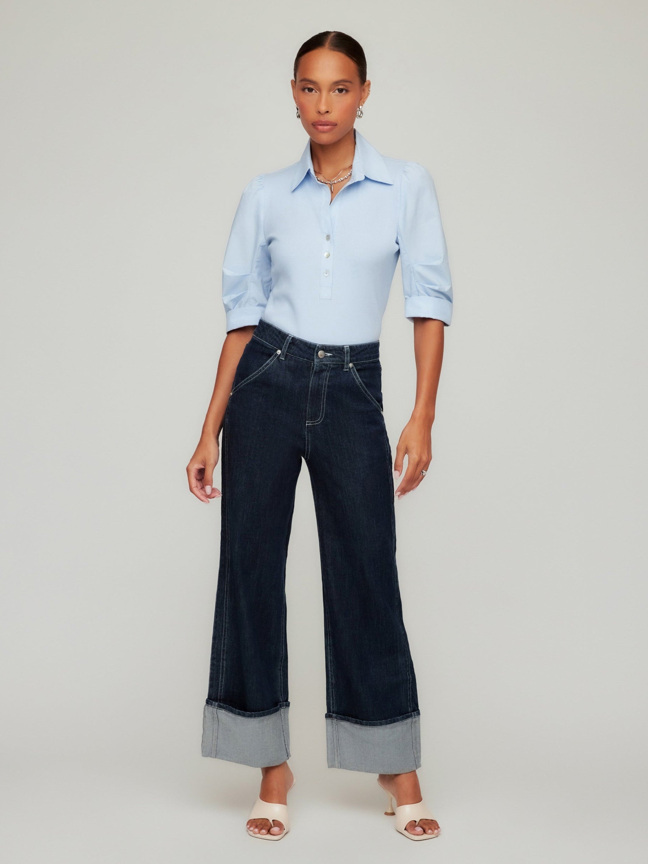 Camden Contrast Pleat Sleeve Henley Top | Fifteen Twenty Clothing