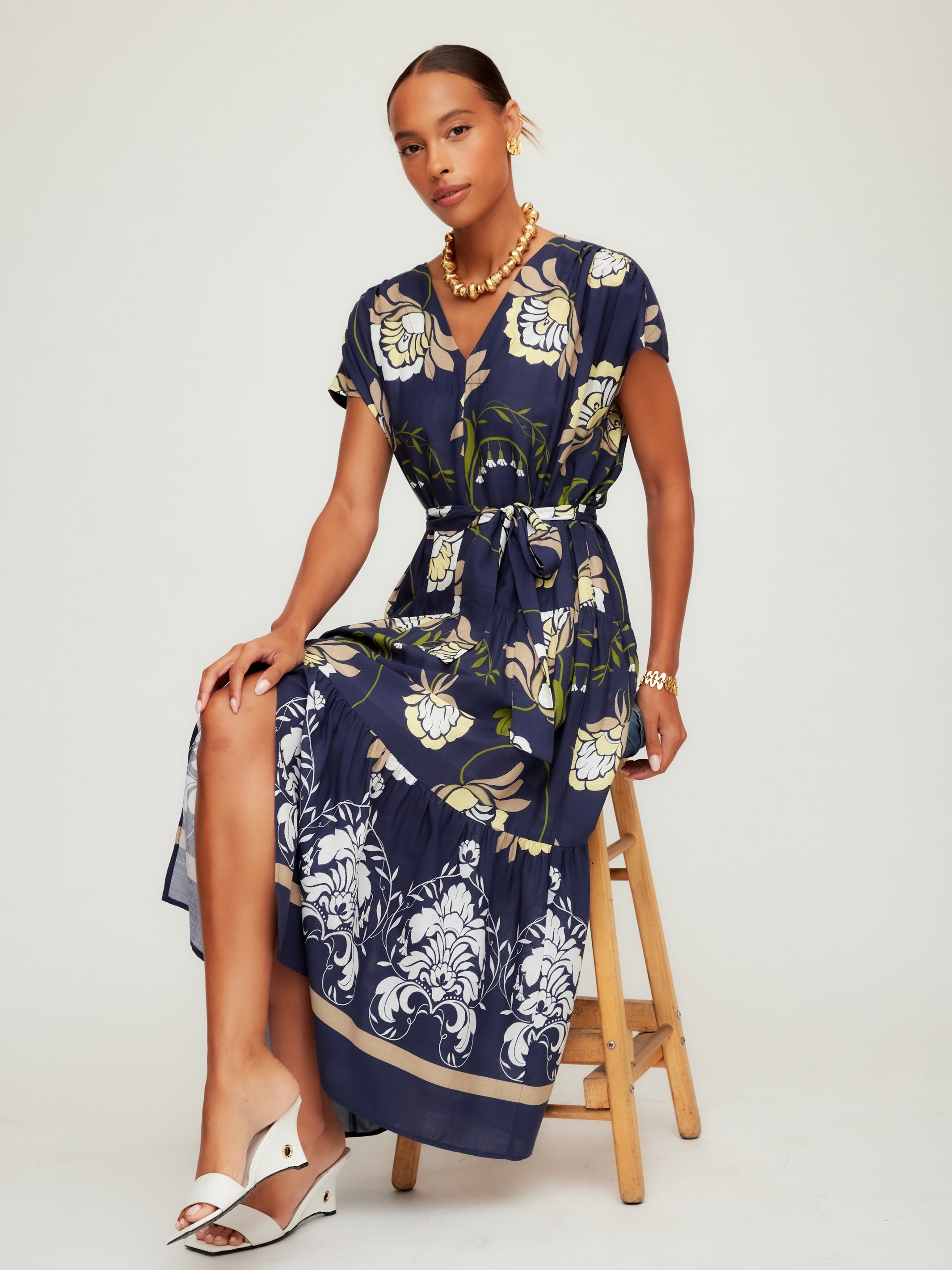 Kristine Tiered Front-Slit Midi Dress