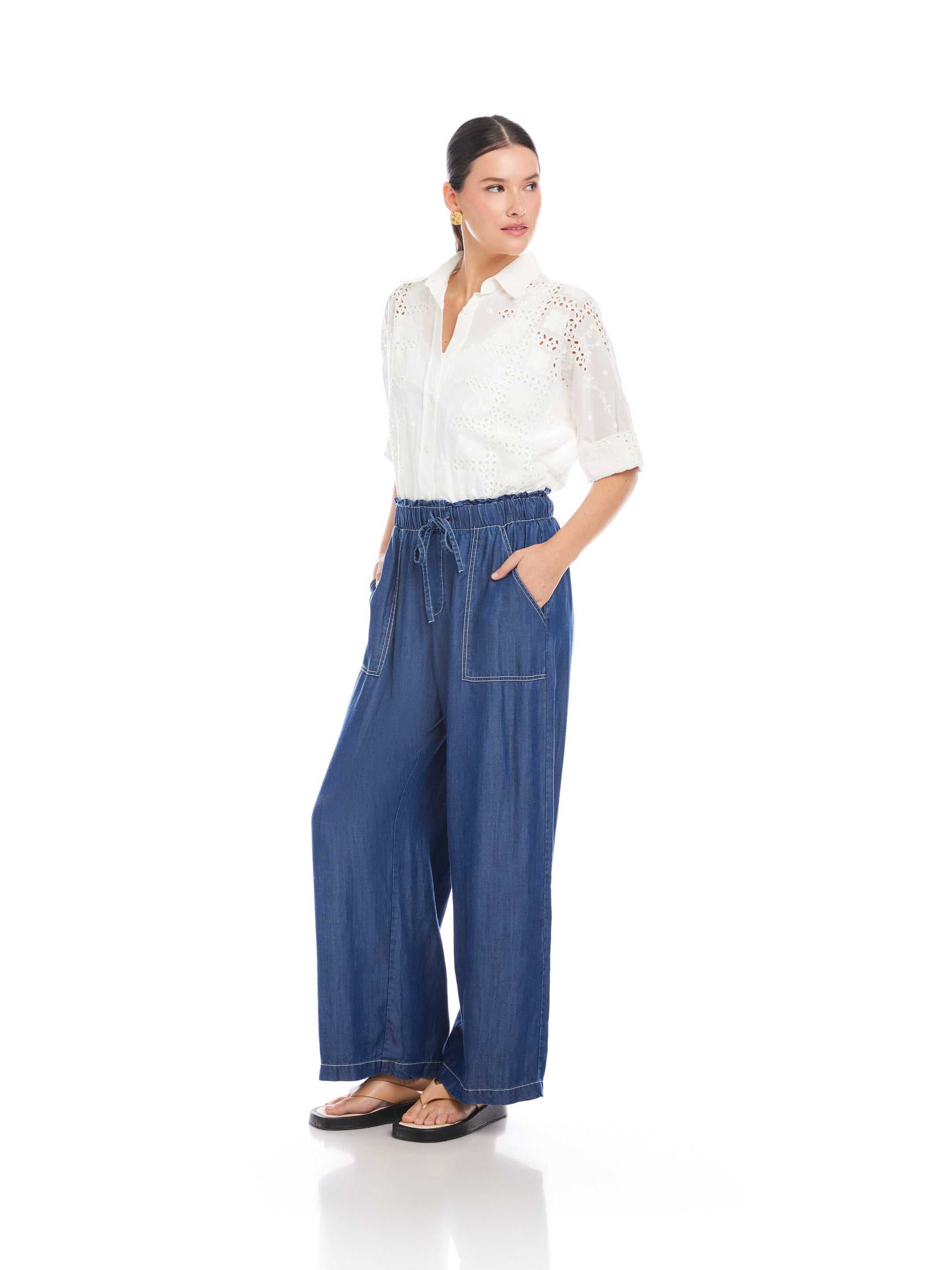 Kendra Patch Pocket Pants - Effortless Wide-Leg Tencel Pants for