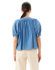 Shay Contrast Stitch Peasant Top