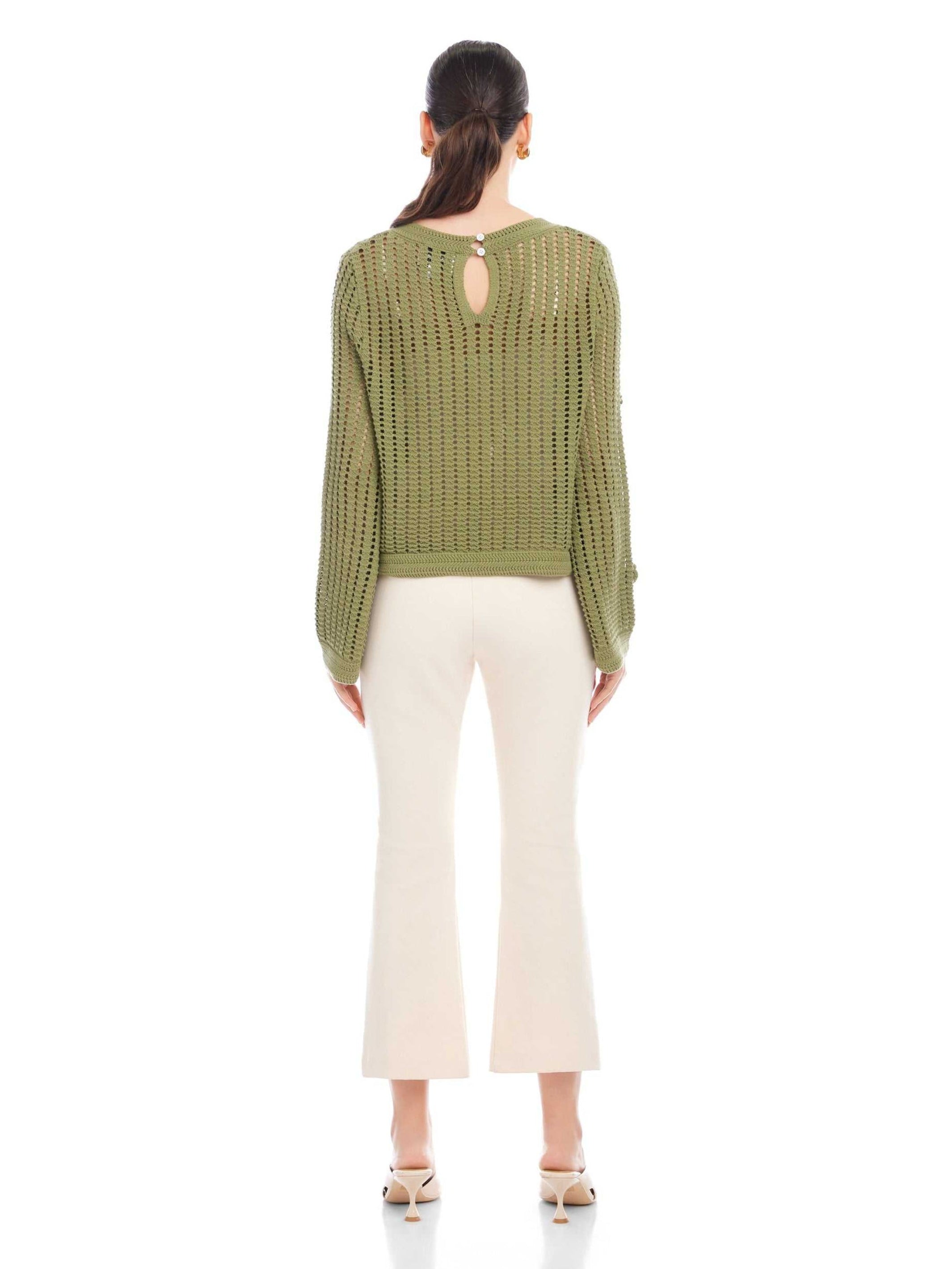 SALSATION　リブニットグローブ　グリーン　　新作 Liv Crochet Sweater - Sheer Flared Sleeve Layering Top | Shop Now