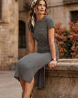 Gianna Side-Knot Dress in black and white striped jersey with side knot and slit