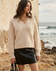 Heather V-Neck Sweater long-sleeve knit with ribbed cuffs and relaxed fit