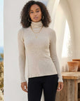 Long Sleeve Turtleneck in soft brushed rib fabric with classic turtleneck and long sleeves for cozy, polished layering