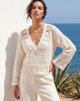 Nila Hand Crochet Pullover with intricate crochet design, relaxed fit, and V-neck in soft breathable fabric