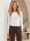 Long sleeve side shirred top in bamboo rib knit fabric, soft and stretchy, crew neck design