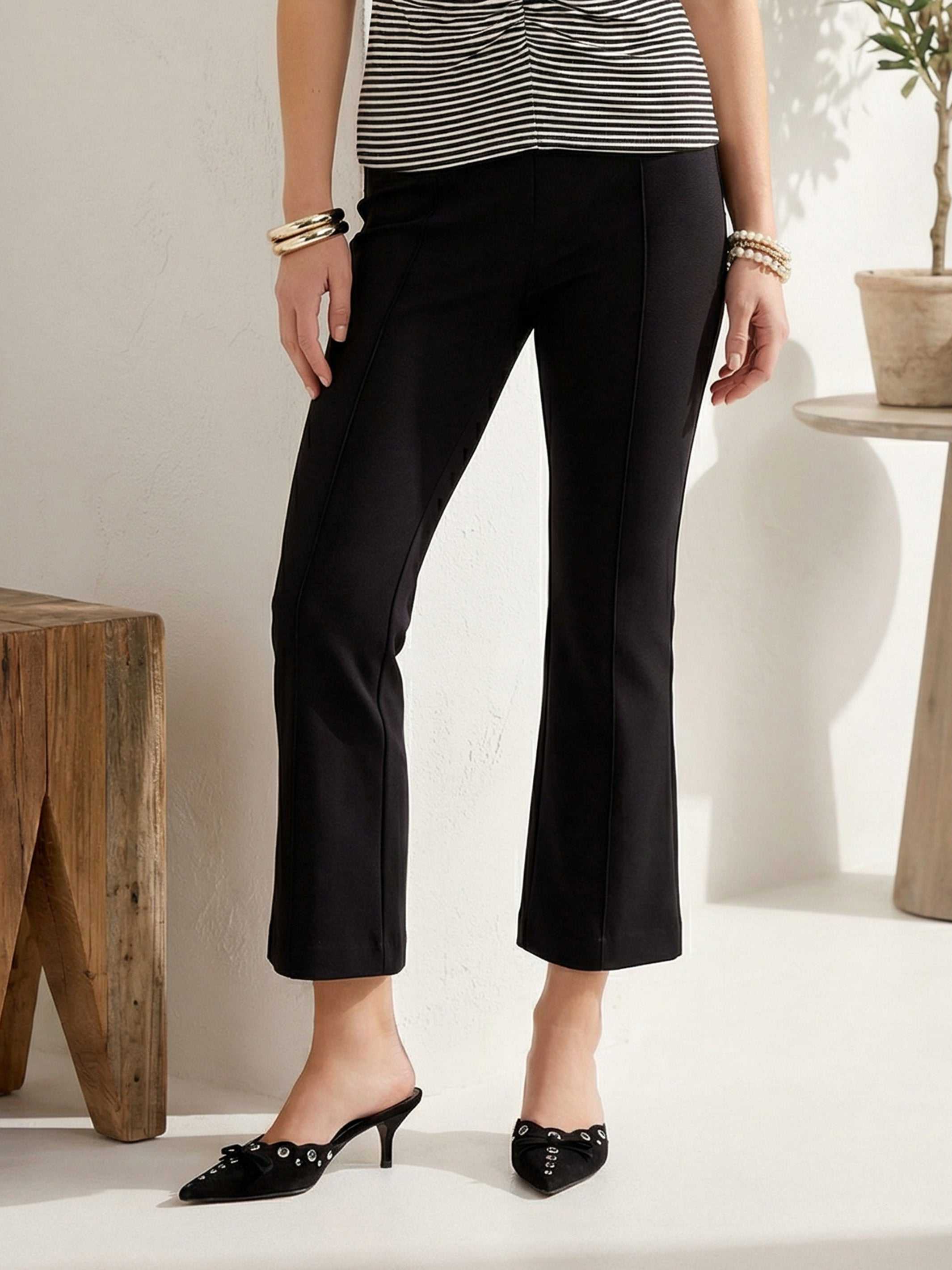 Sigourney Pintuck Pants high rise wide leg cropped with pintuck detail and elastic waist in soft viscose blend