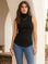 Sleeveless turtleneck top in brushed rib fabric with curved shirttail hem and comfortable stretch