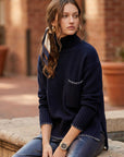 Sylvie Edge Stitch Sweater long-sleeve turtleneck with ribbed edges and front patch pocket