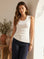 Tia Side-Shirred Tank in soft cotton-modal rib knit with adjustable side shirring and asymmetrical hem