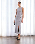 Lauren Button Detail Midi Dress