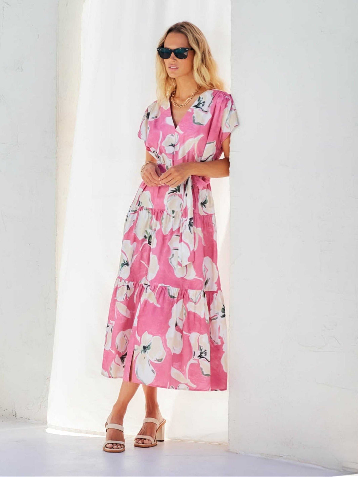 Kristine Tiered Front Slit Midi Dress