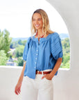 Shay Contrast Stitch Peasant Top