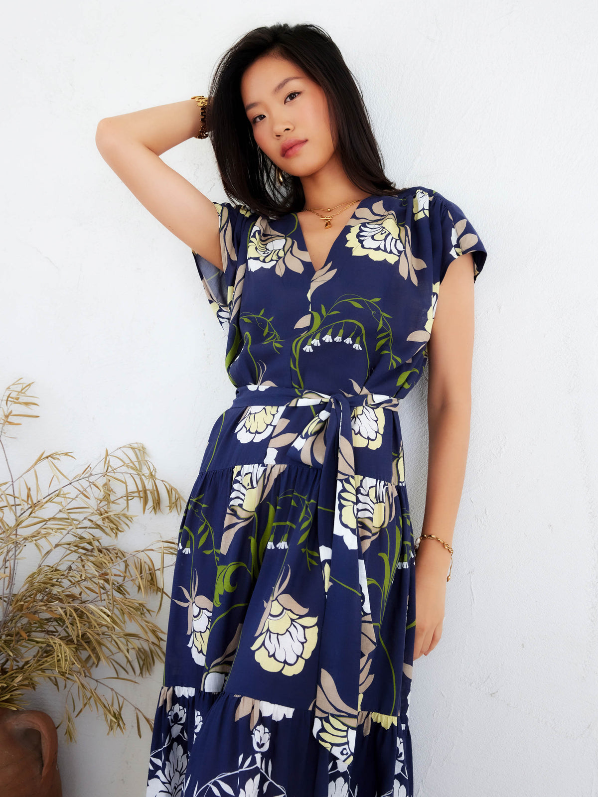 Kristine Tiered Front Slit Midi Dress