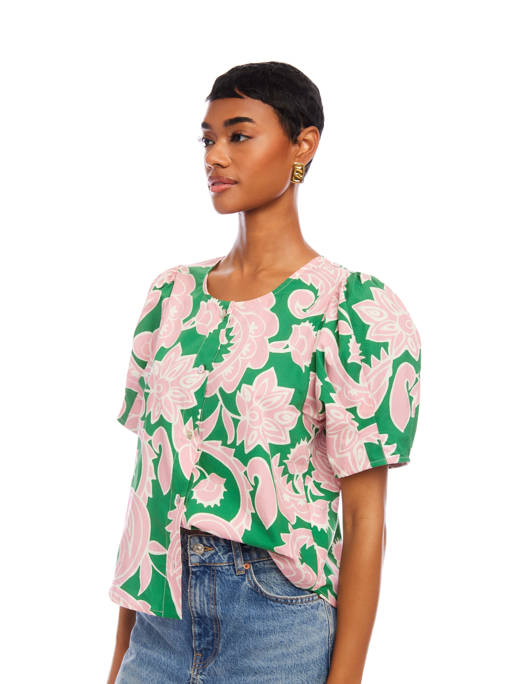 Button-Up Puff Blouse