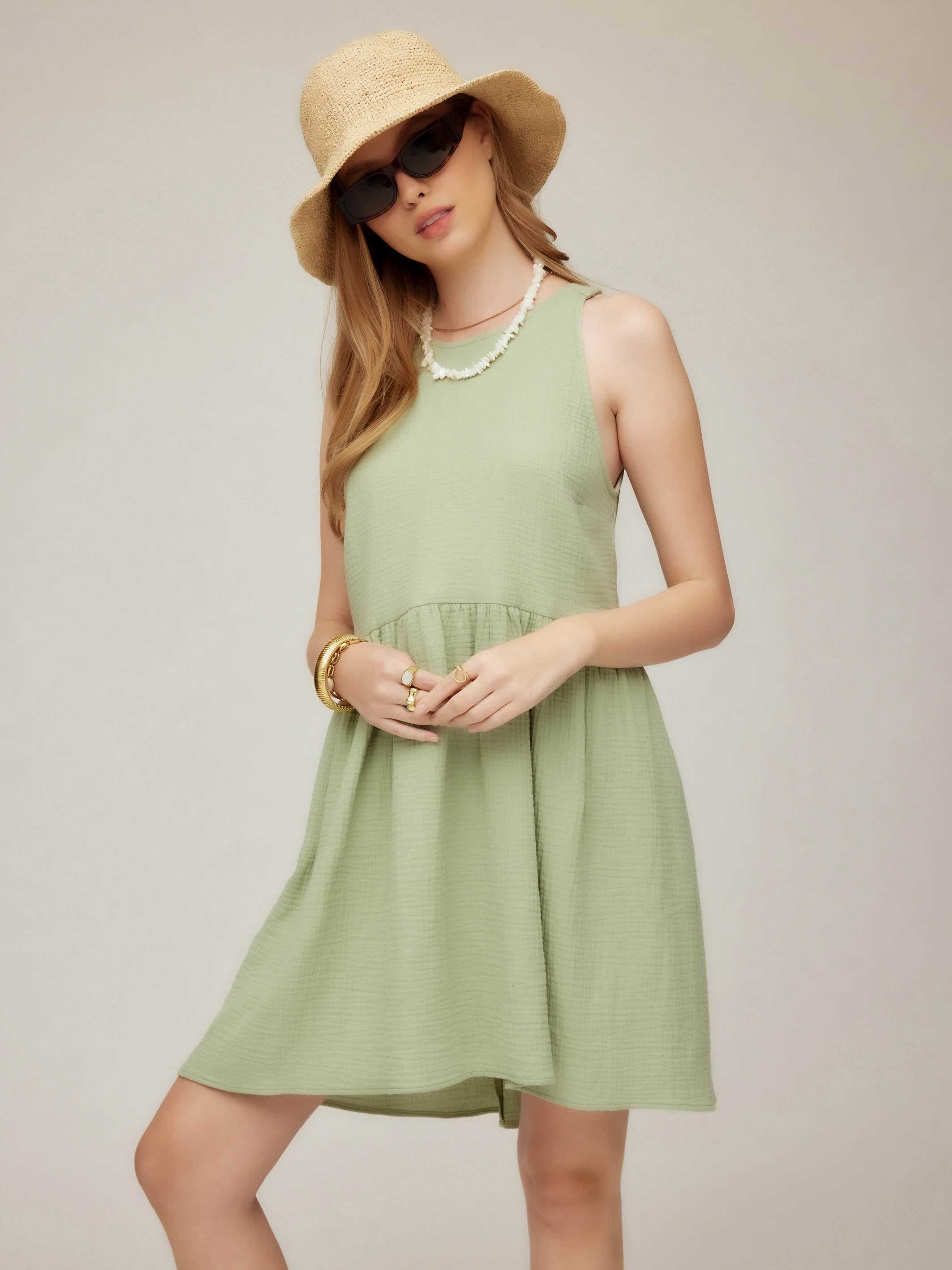 Cianni Tie-Neck Dress sleeveless scoop neck cotton double gauze relaxed fit