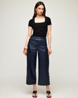 Faux Leather Button-Hem Pants