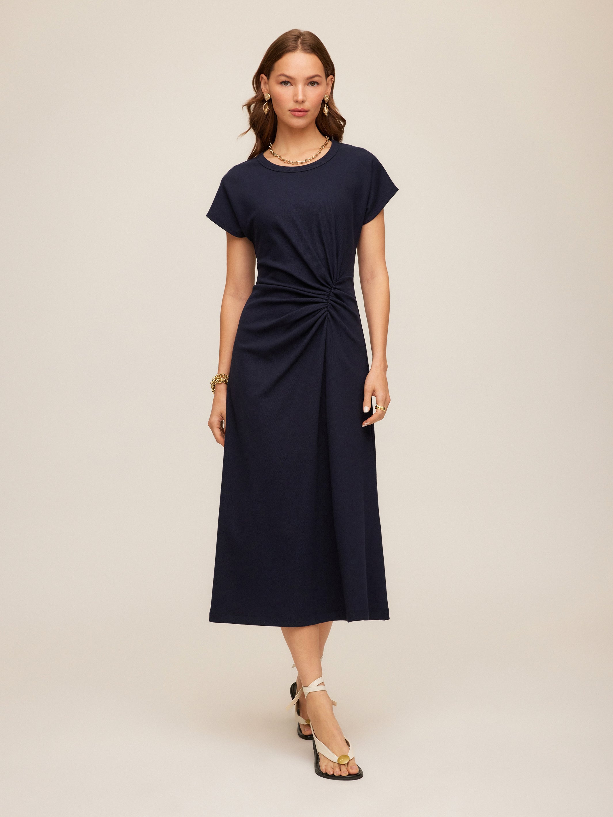 Aveline Side-Twist Midi Dress