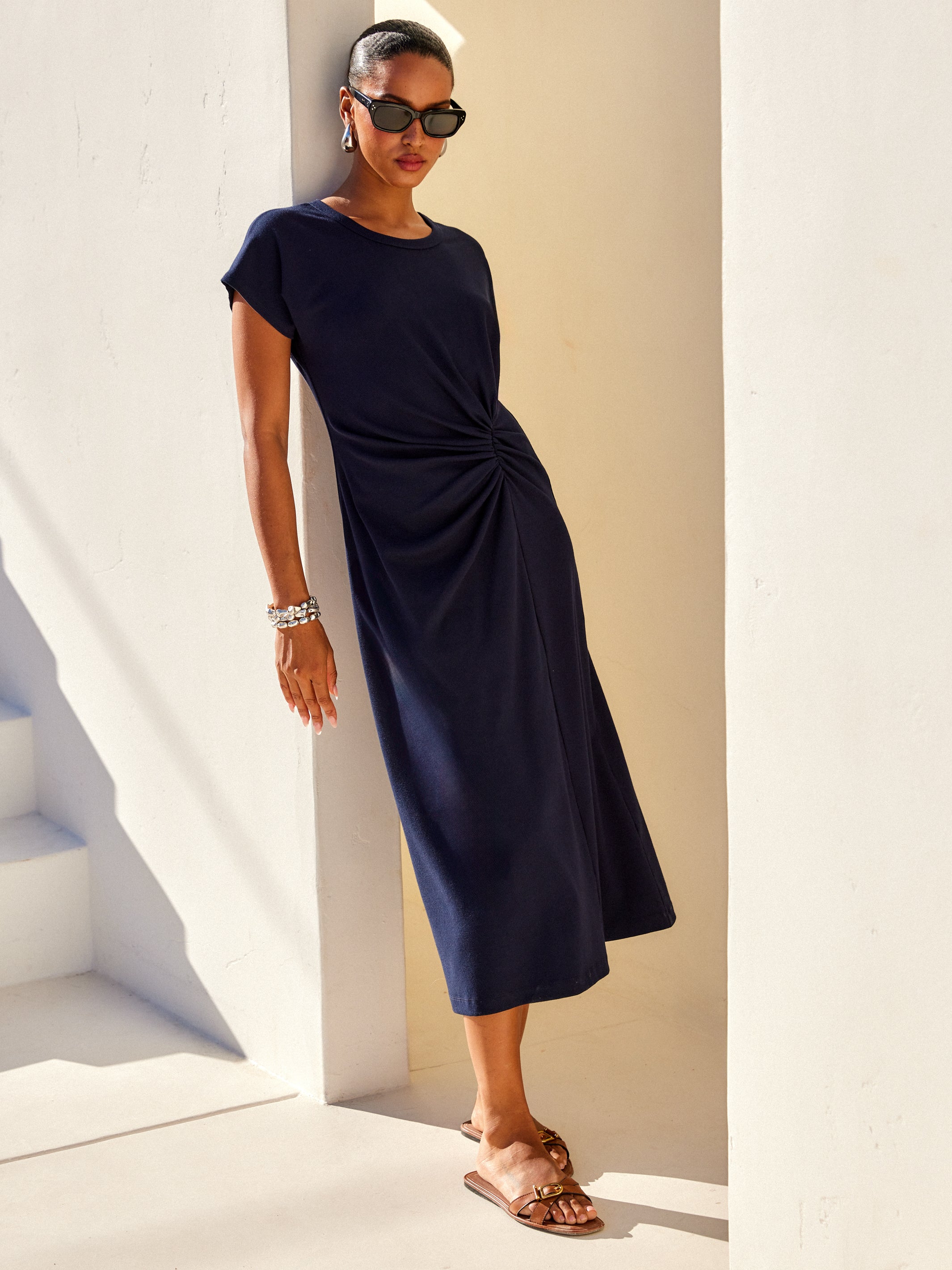 Aveline Side-Twist Midi Dress
