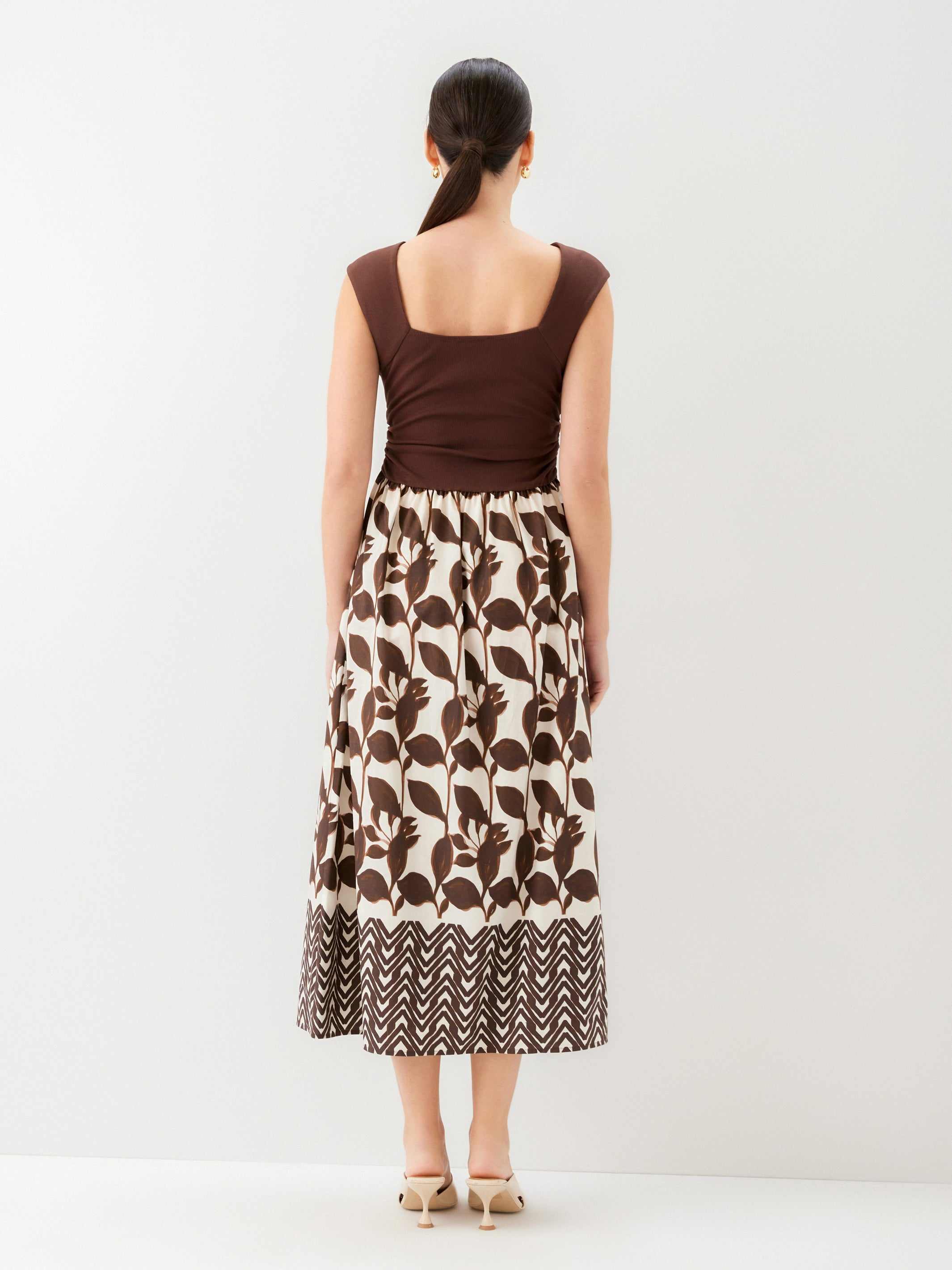 brown contrast dress Autumn Luxe Brown Contrast Trim Ruffle Midi Dress, Brown  XL