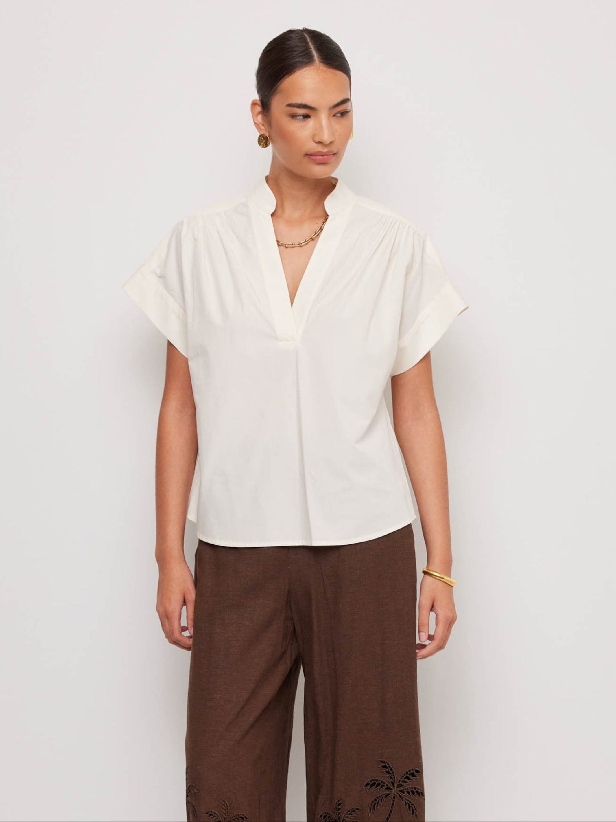 Olive Short Sleeve V-Neck Top