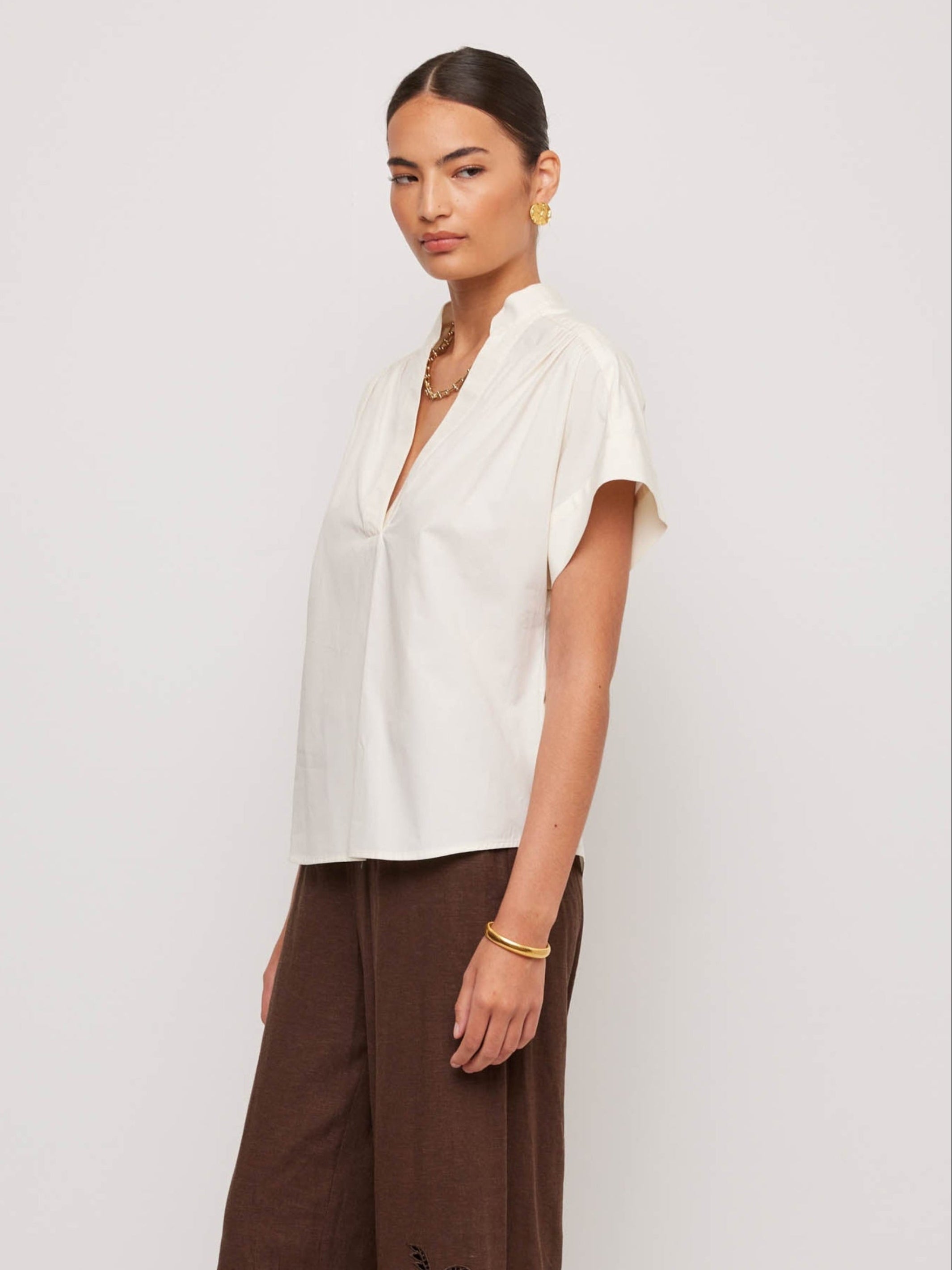 Olive Short Sleeve V-Neck Top