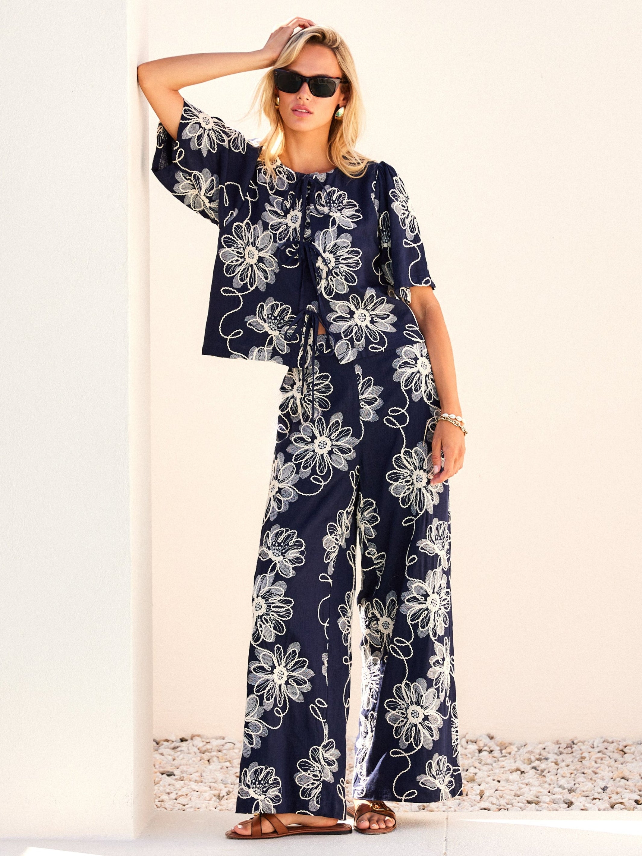 Adara Embroidered Wide-Leg Pants