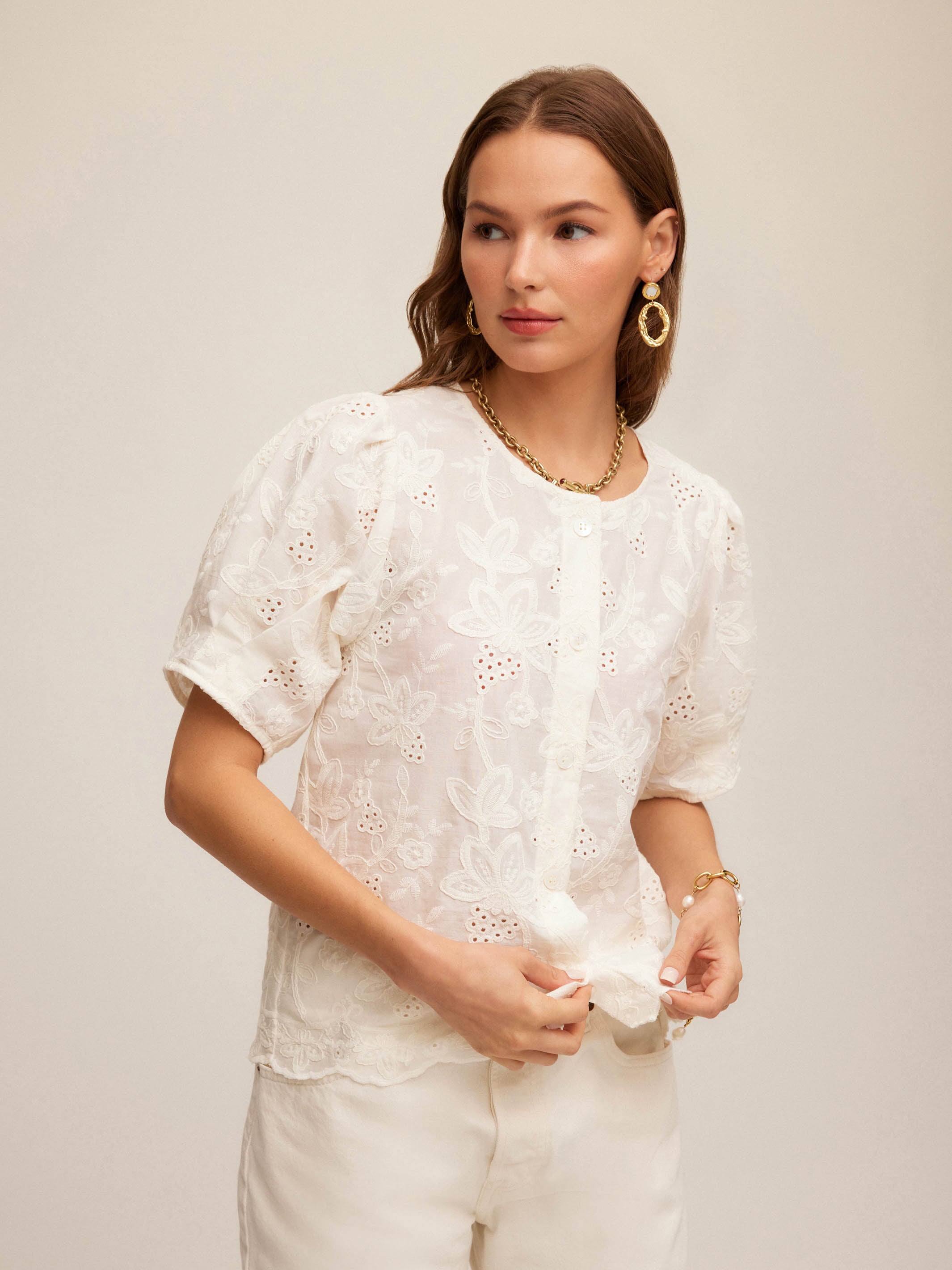 Jalen Embroidered Puff Blouse