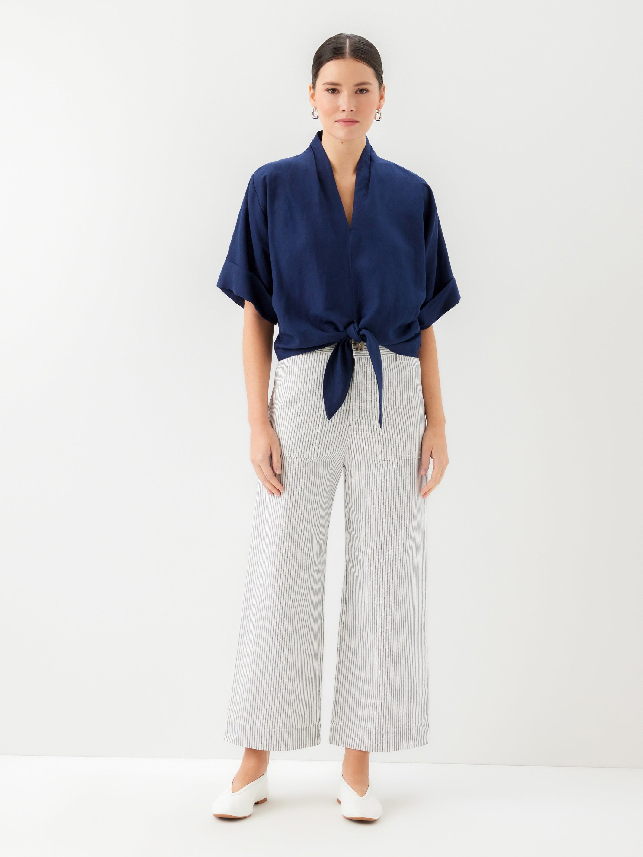 Janice Cuffed Sleeve Tie-Front Top