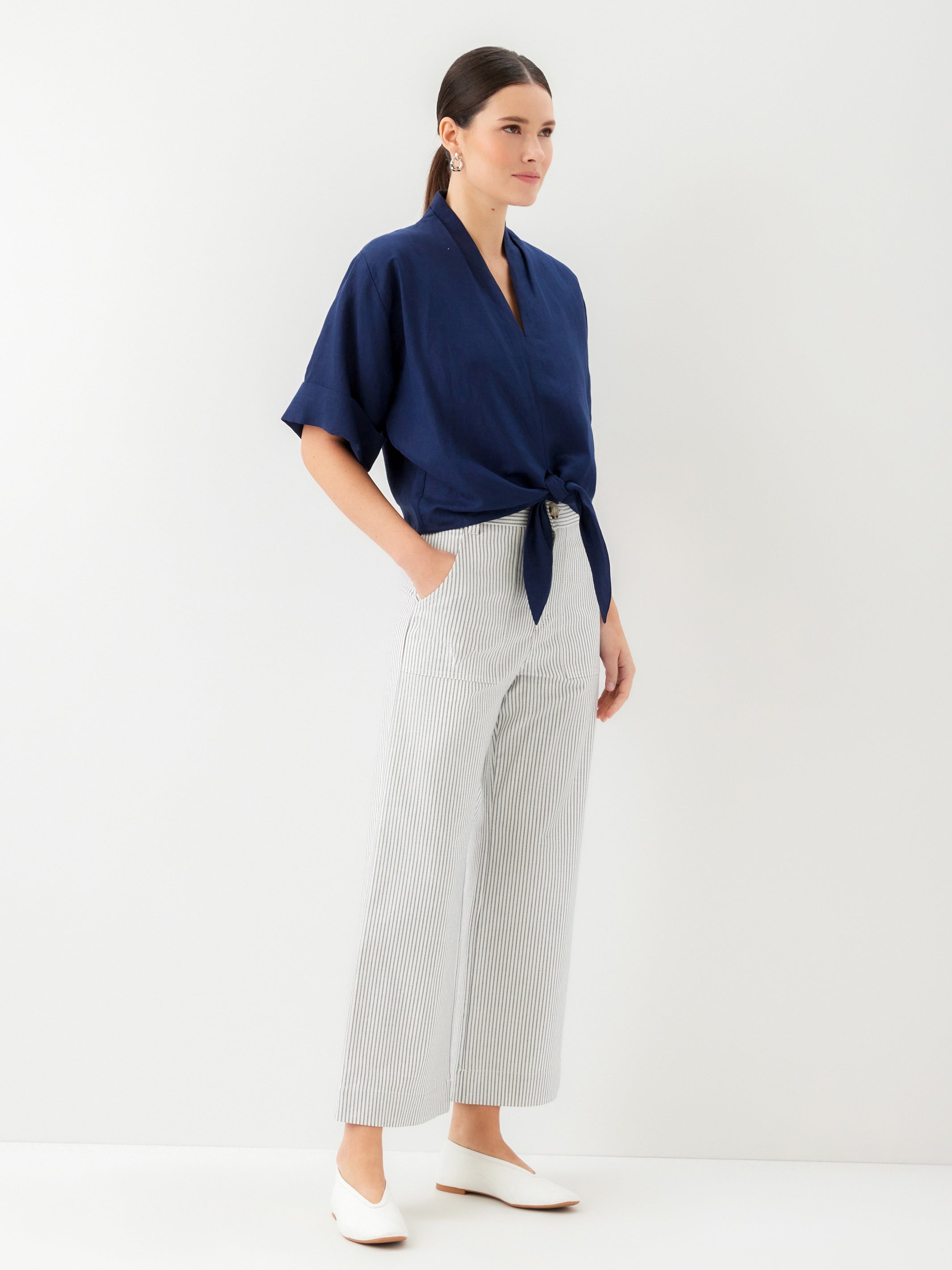 Janice Cuffed Sleeve Tie-Front Top