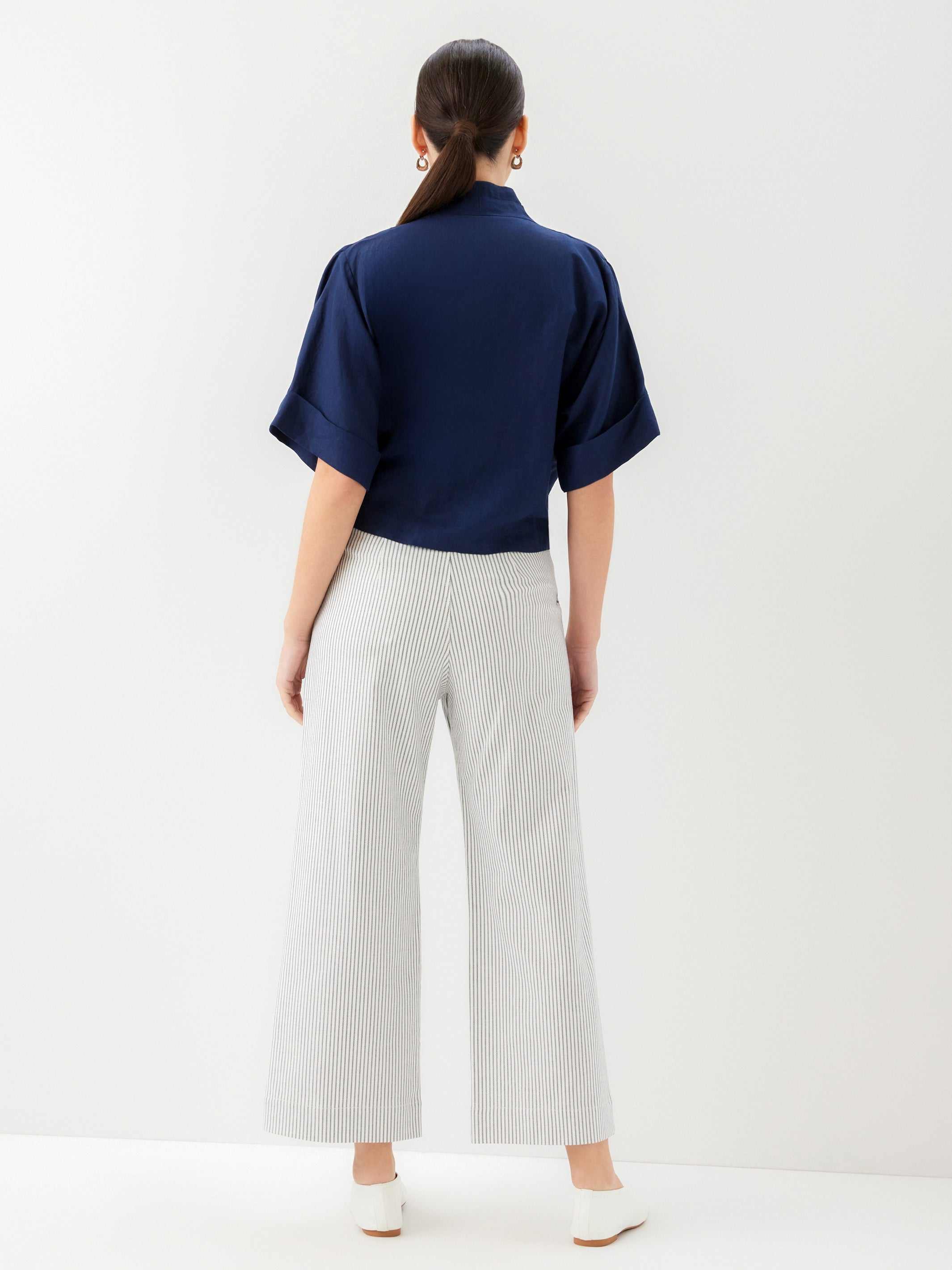 Janice Cuffed Sleeve Tie-Front Top - Breathable Linen Rayon Blend