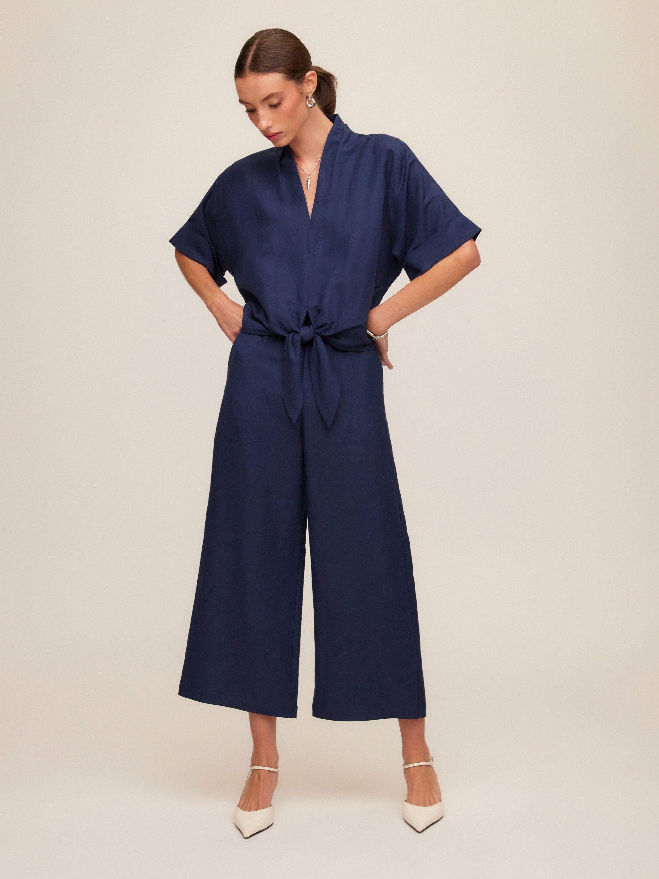 Janice Cuffed Sleeve Tie-Front Top