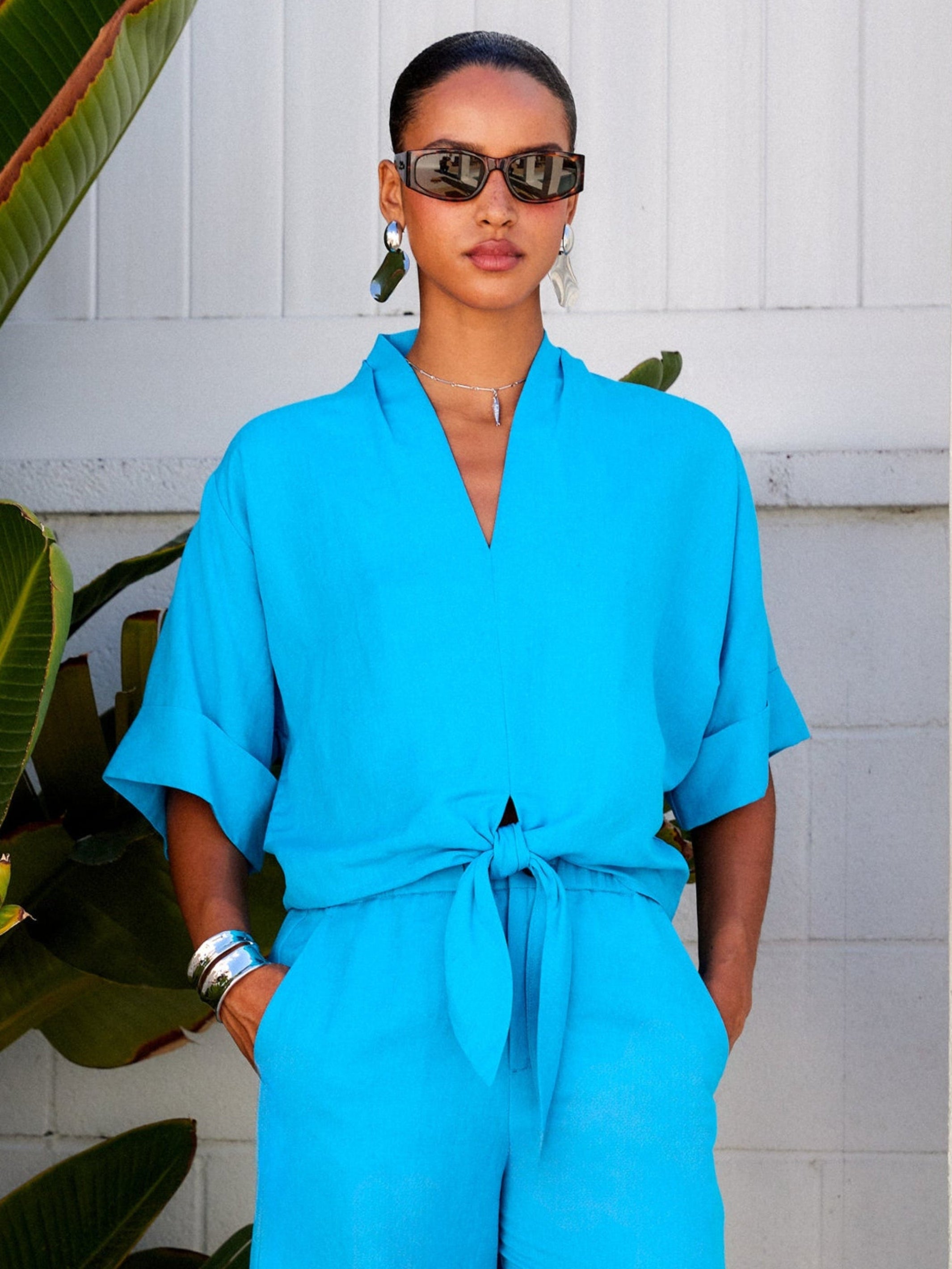 Janice Cuffed Sleeve Tie-Front Top | Fifteen Twenty Clothing