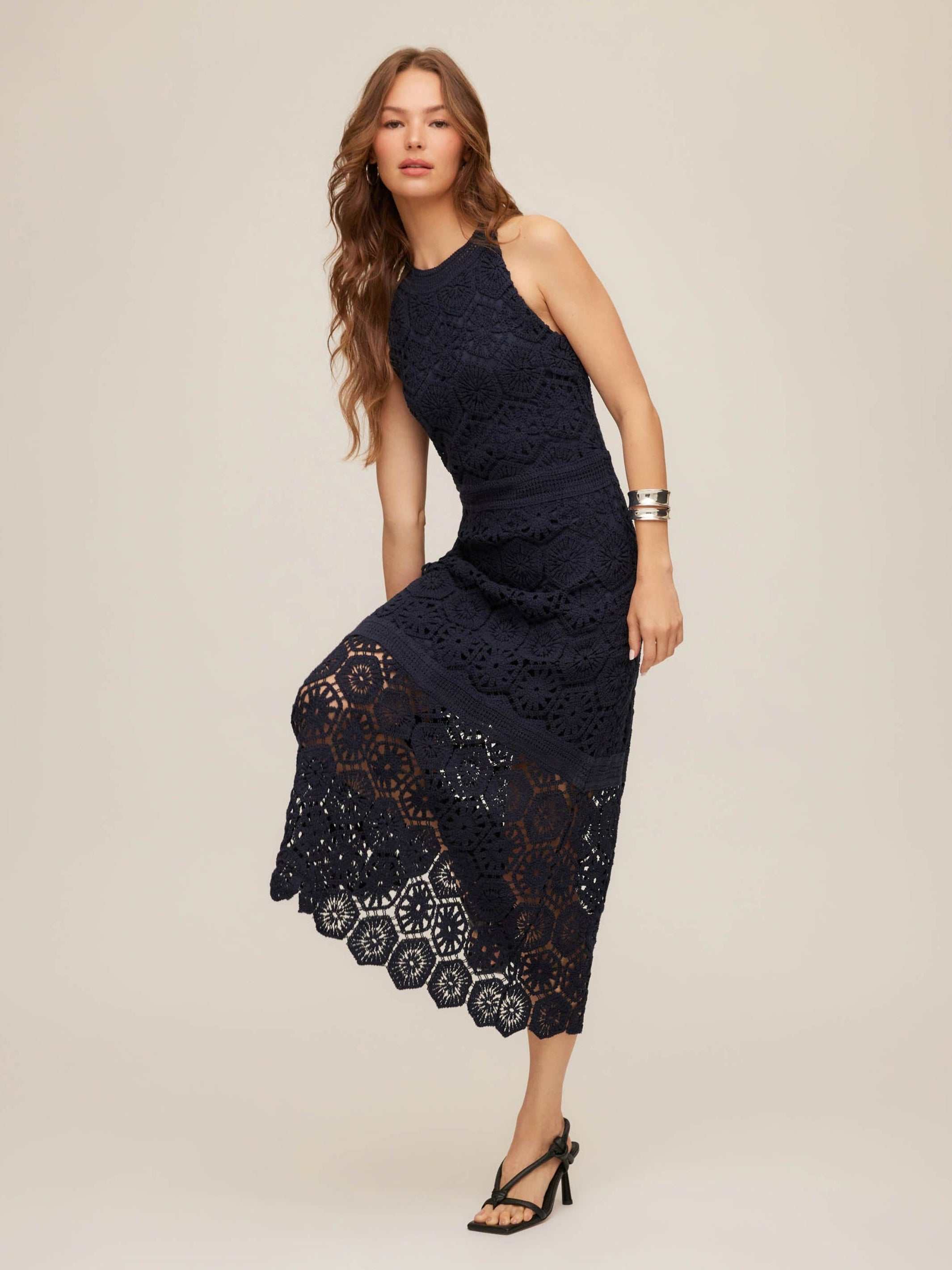 Londyn Crochet Dress - Elegant Sleeveless Midi with Crochet Lace Fifteen Twenty Londyn Crochet Dress - Elegant Sleeveless Midi with Crochet Lace Fifteen Twenty