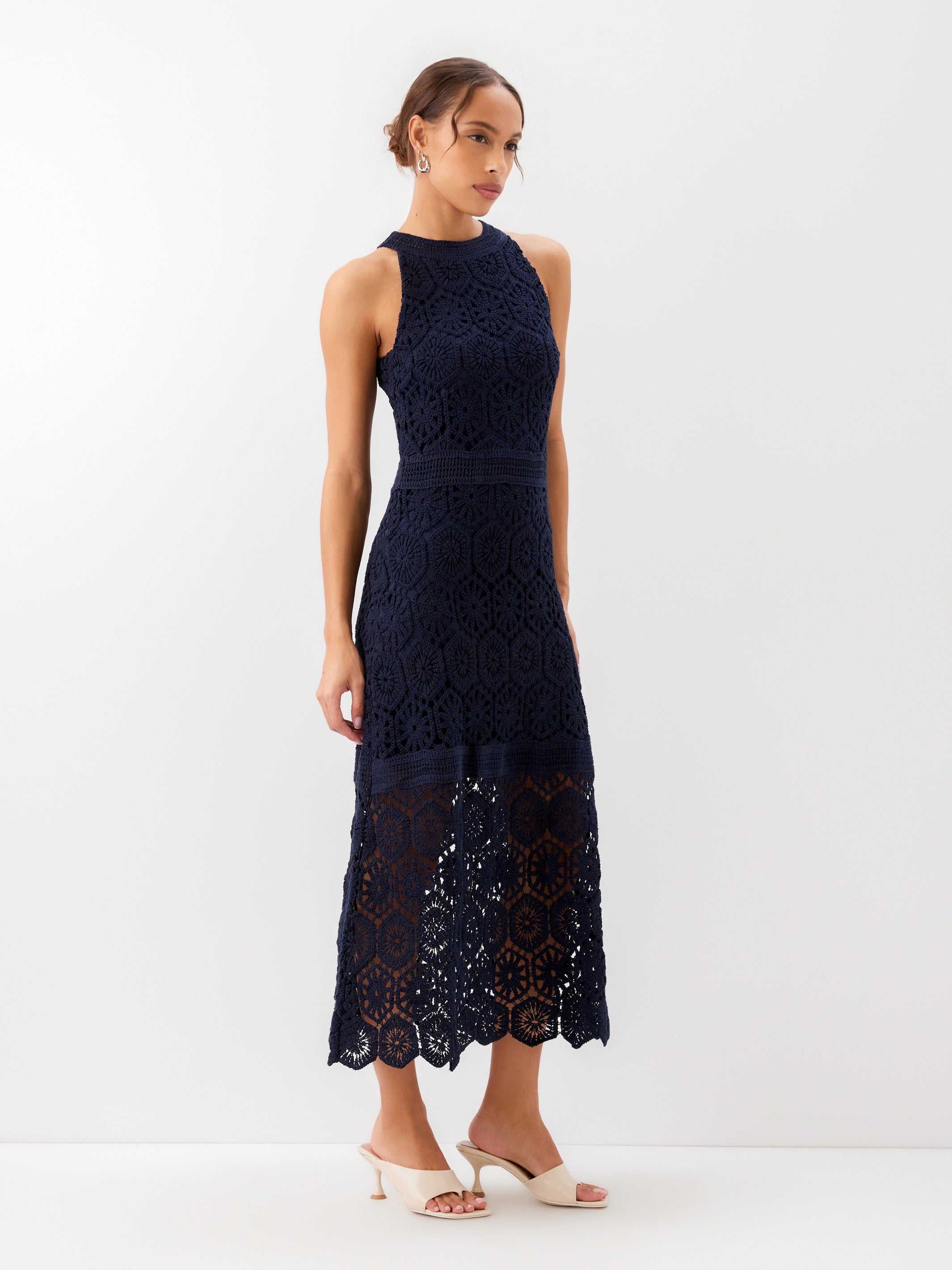 cocktail ready navy blue crochet lace midi dress NWT Lulus Cocktail Ready Navy Blue Crochet Lace Midi Dress-SMALL