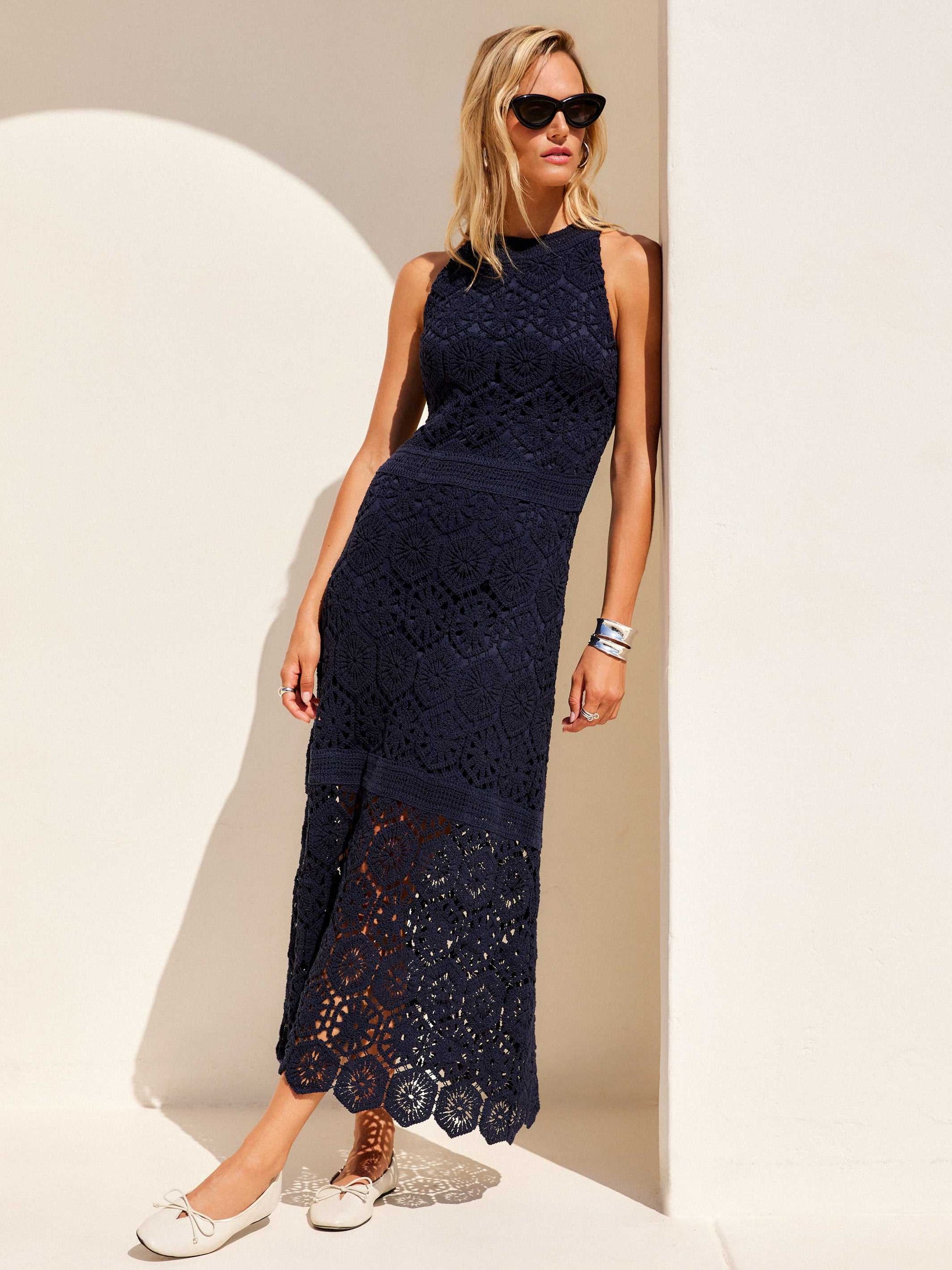 Fifteen Twenty Londyn Crochet Dress Navy / L