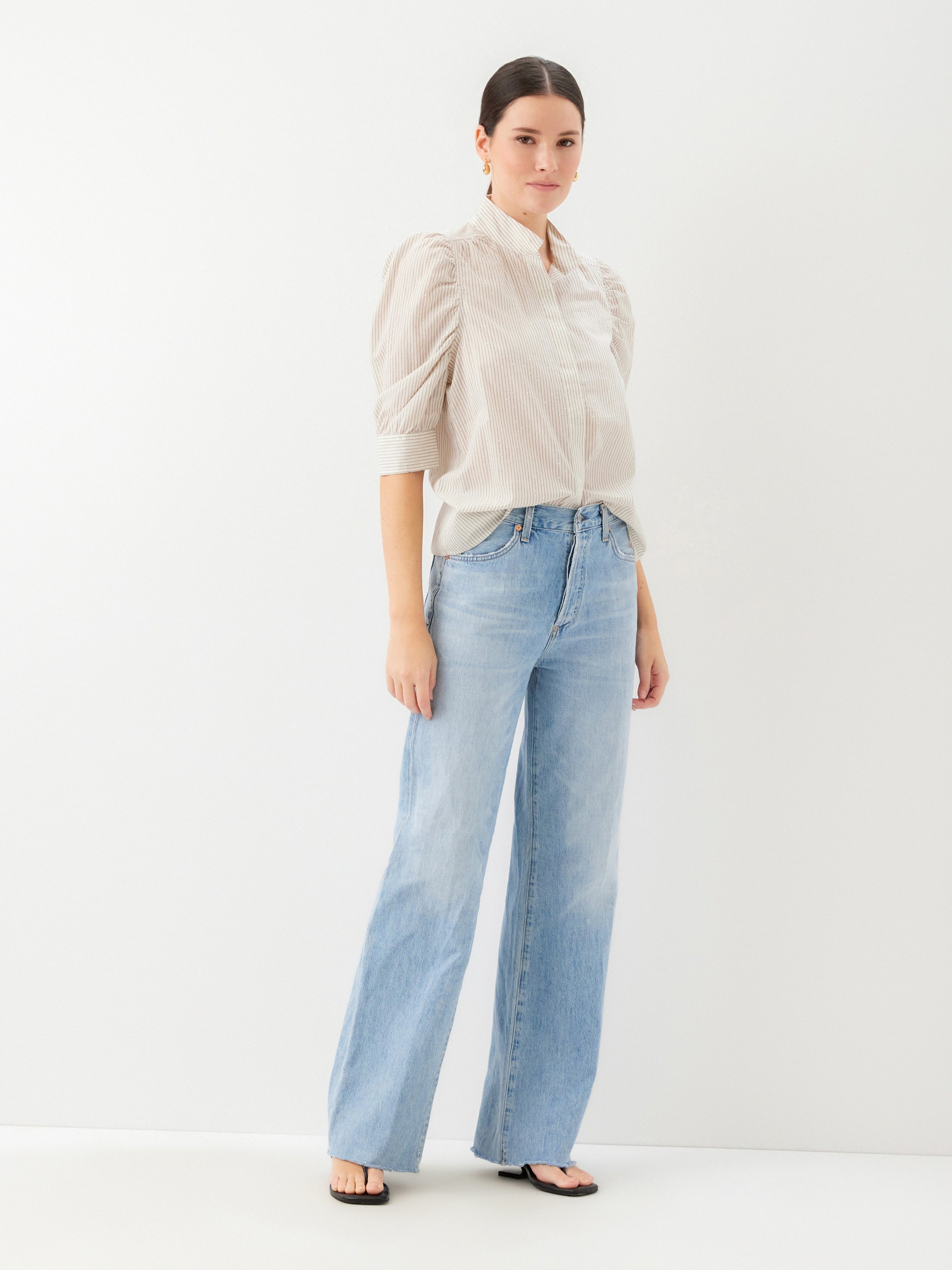 Margot Embellished Mandarin Stripe Shirt