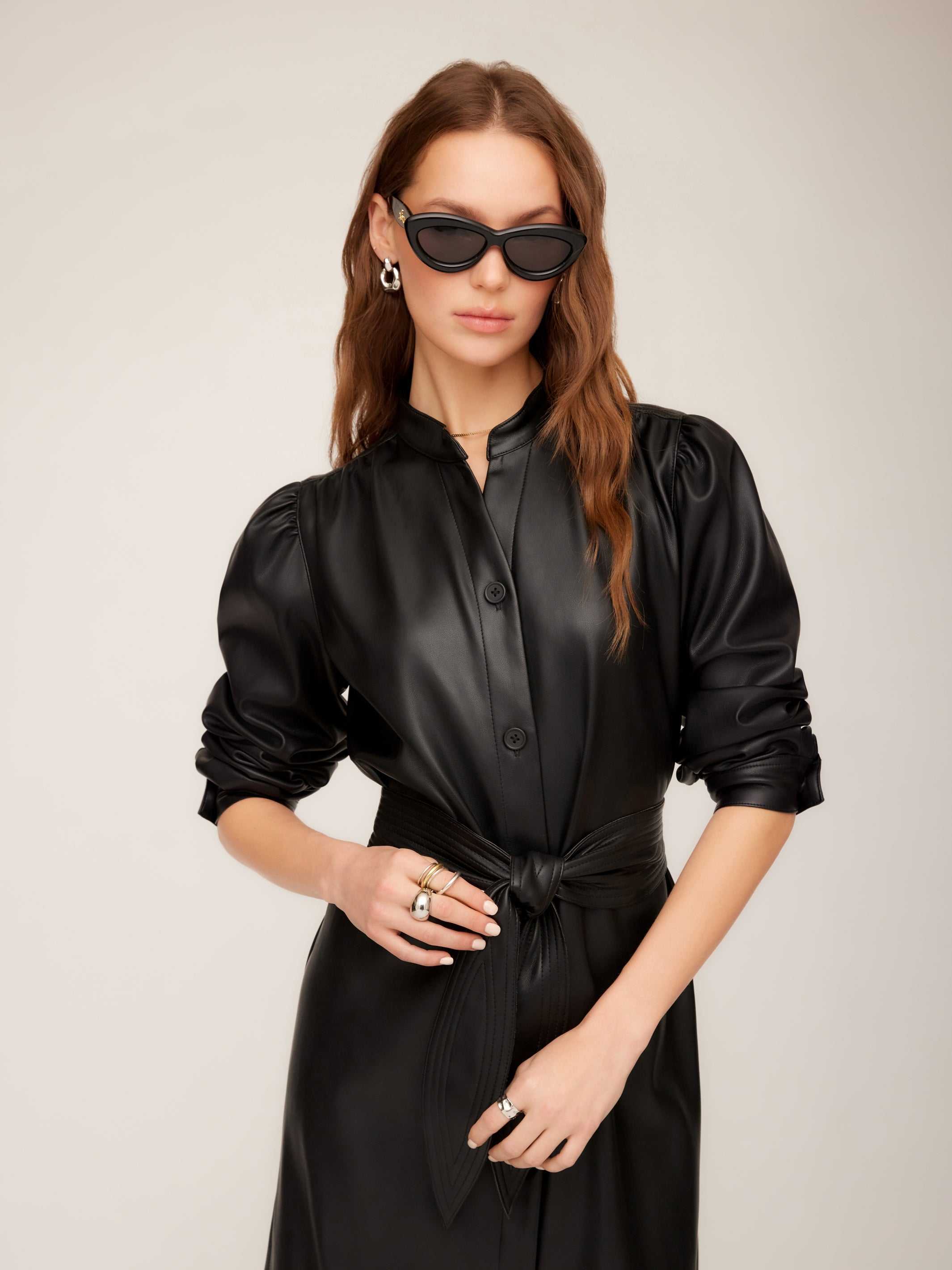 Fifteen Twenty Jennifer Faux Leather Shirtdress - Black - L Fifteen Twenty Jennifer Faux Leather Shirtdress - Black - L