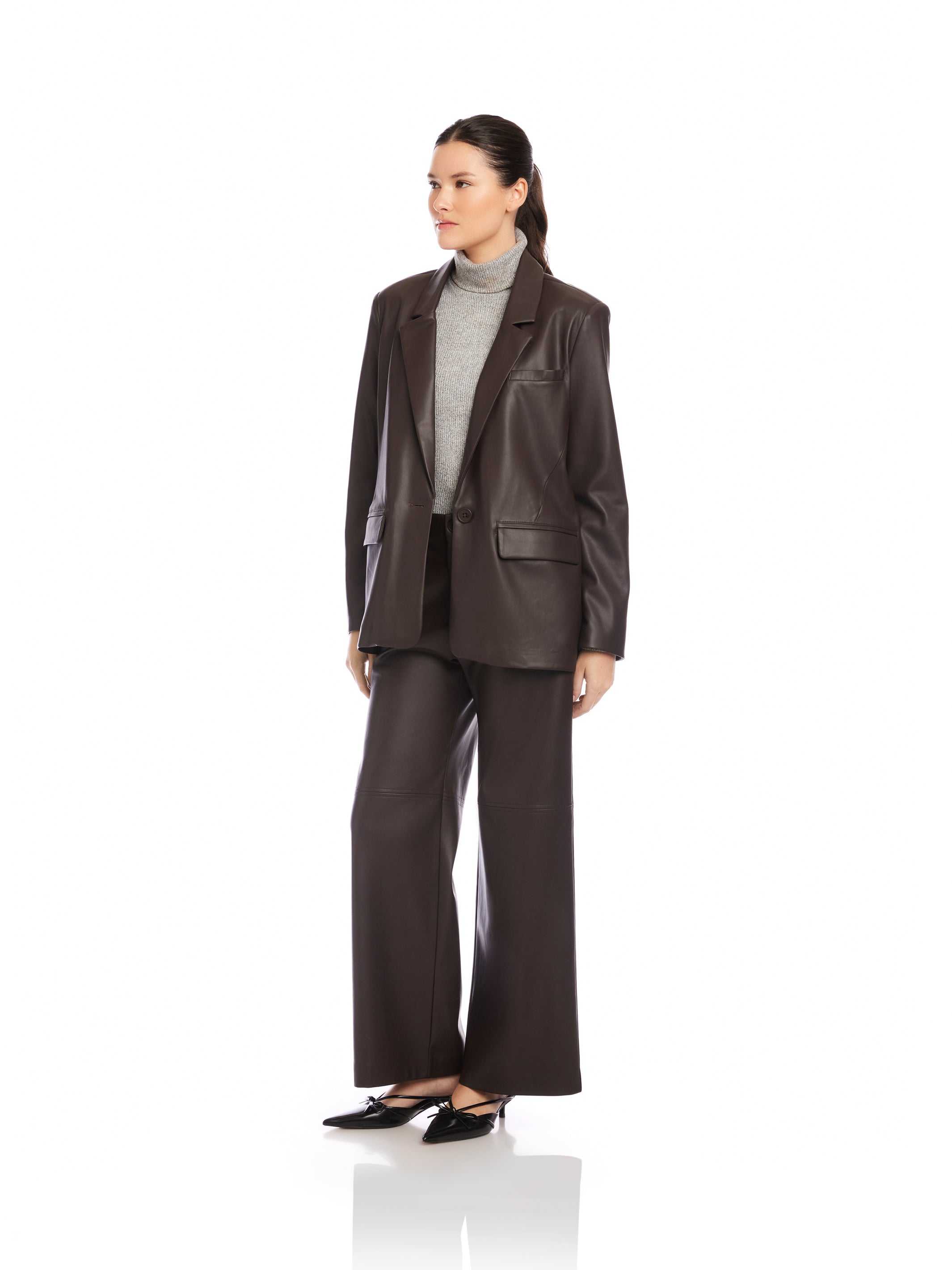 Fifteen Twenty Regan Faux Leather Blazer Brown / S Fifteen Twenty Regan Faux Leather Blazer Brown / S