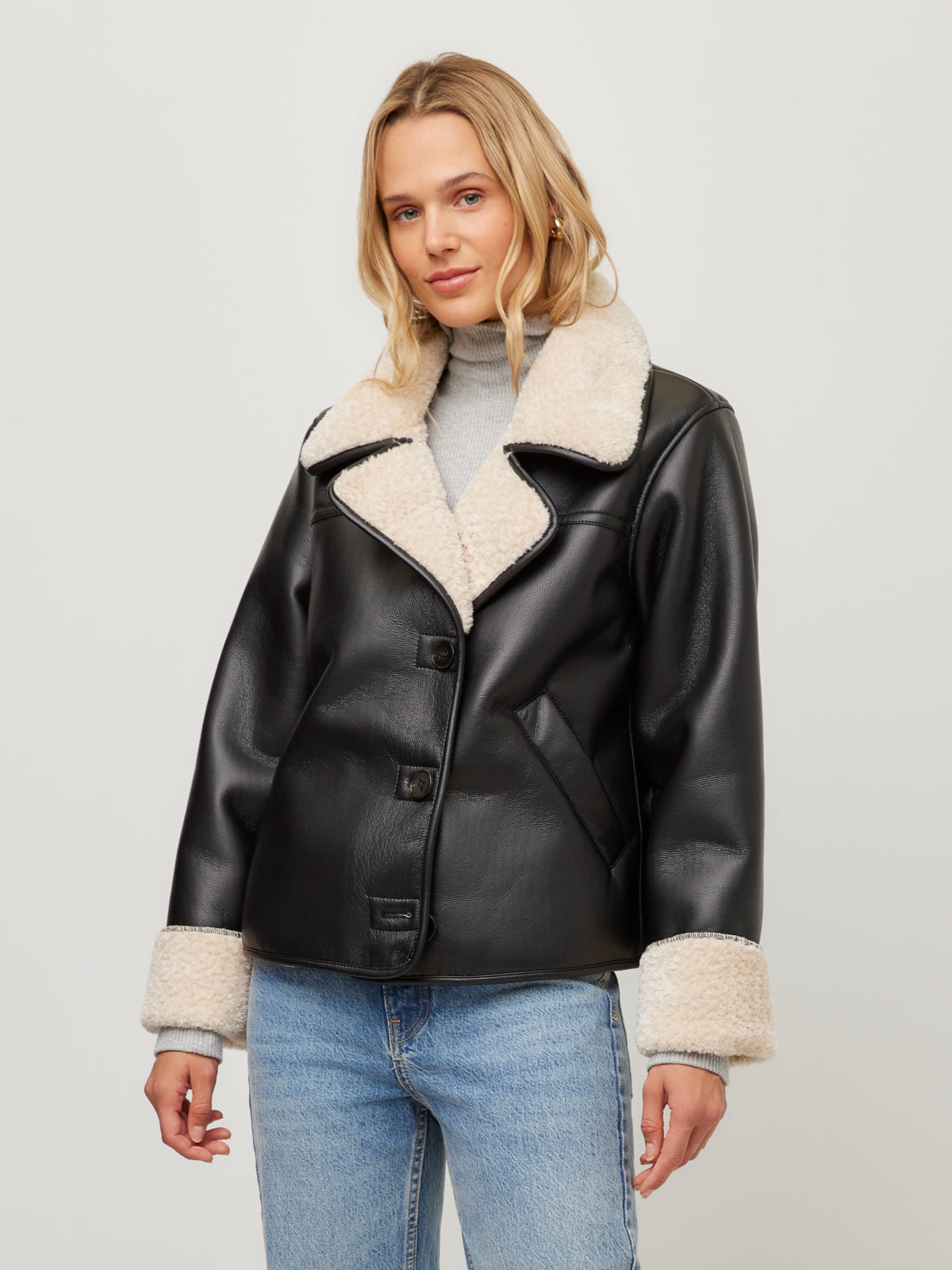 Tara Faux Leather Shearling Jacket