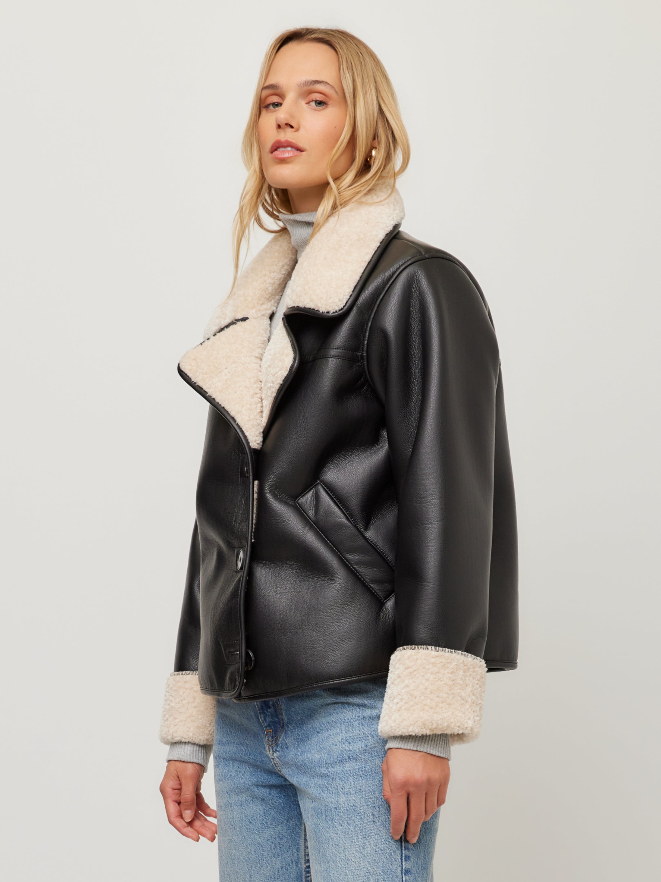 Tara Faux Leather Shearling Jacket