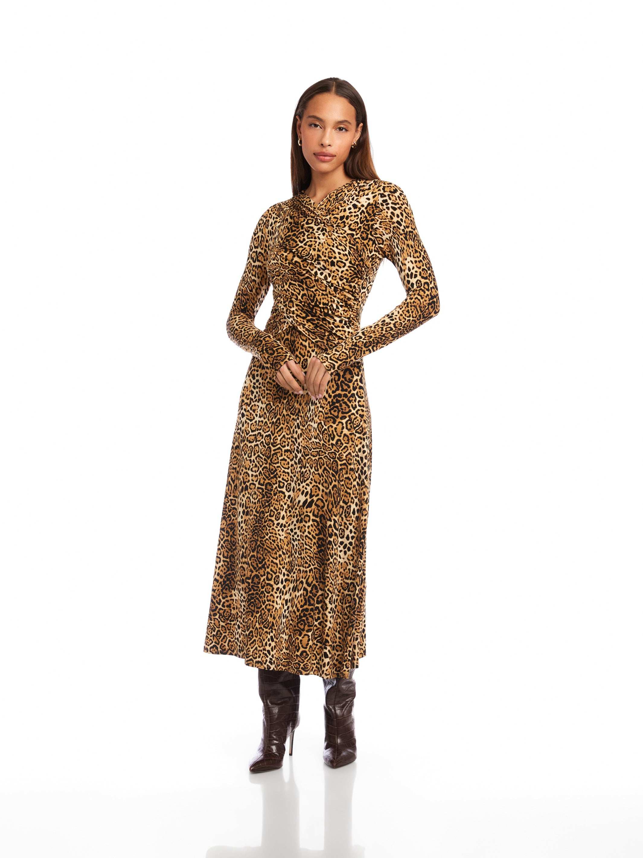 Fifteen Twenty Kourtney Cross Front Midi Dress - Leopard Fifteen Twenty Kourtney Cross Front Midi Dress - Leopard