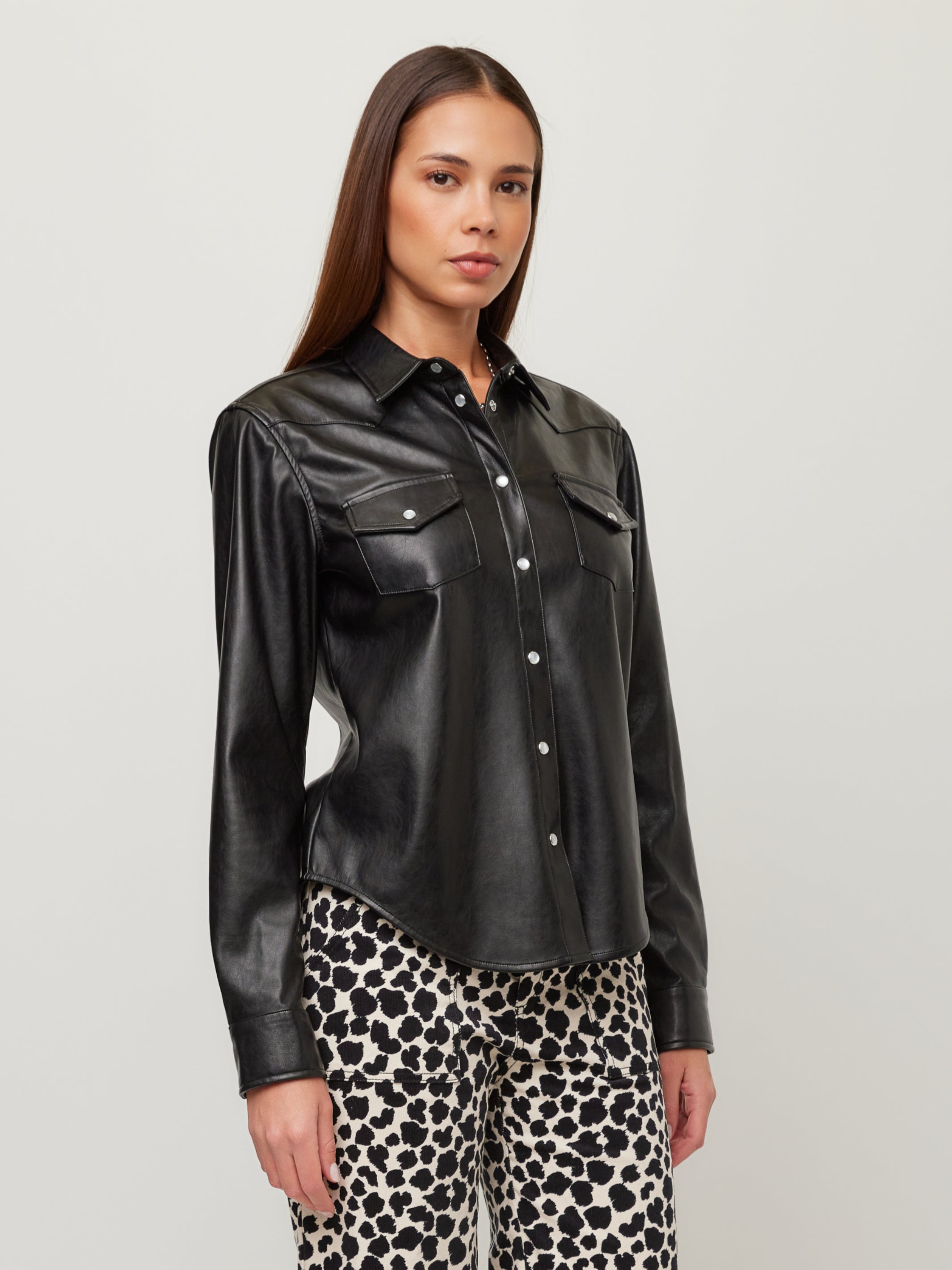Anna Faux Leather Western Shirt