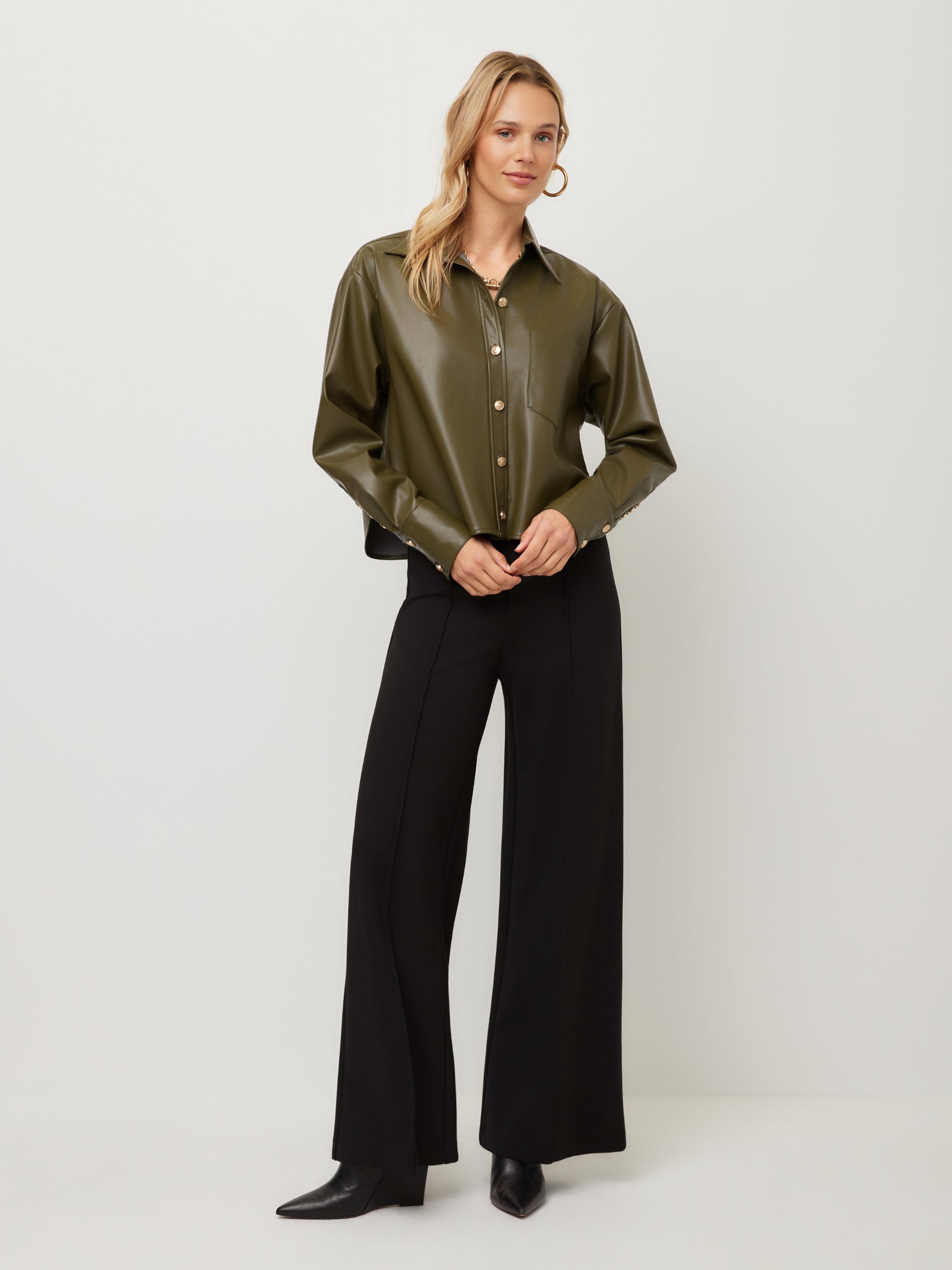 Victoria Faux Leather Button-Up Top