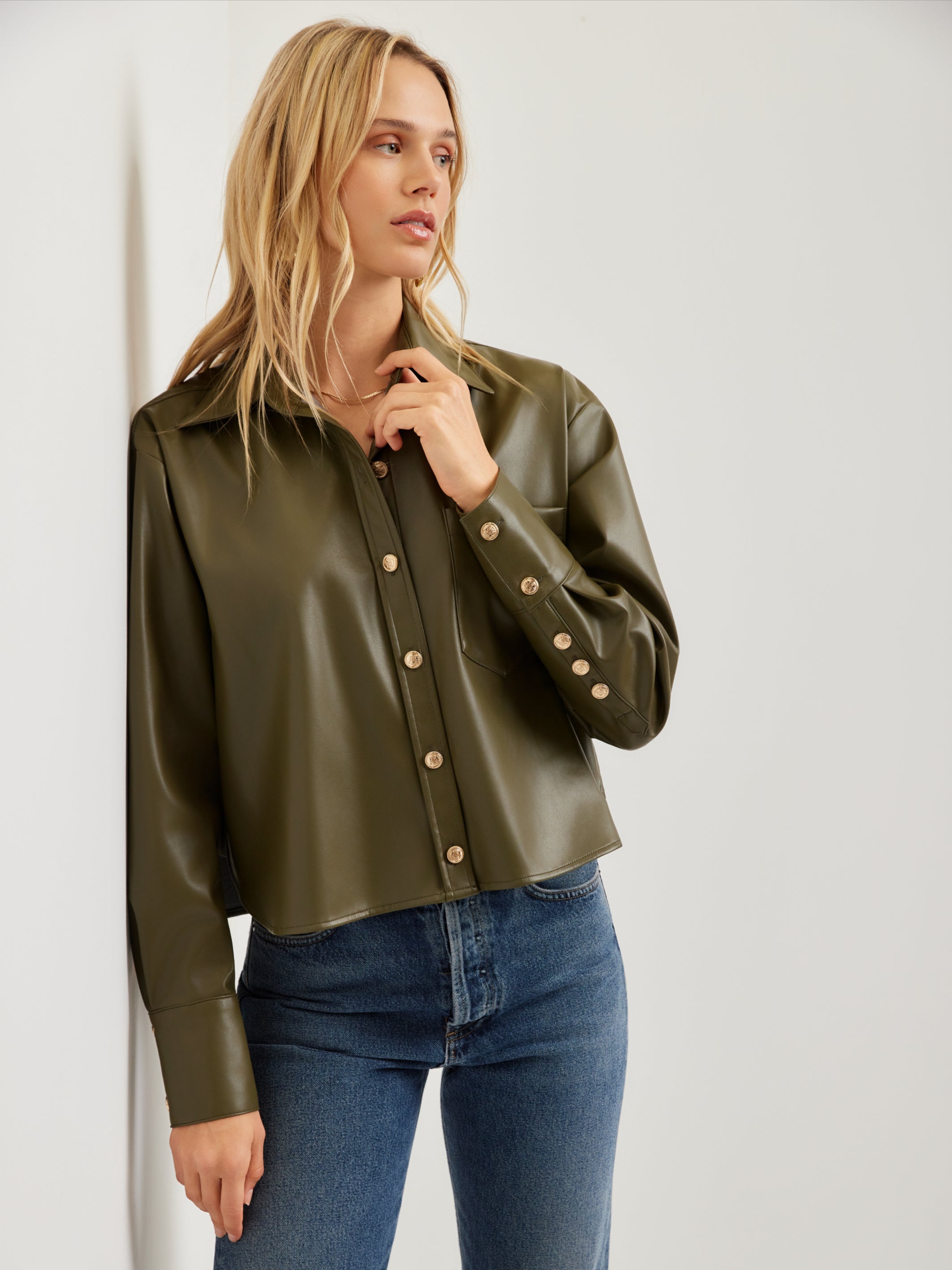Victoria Faux Leather Button-Up Top