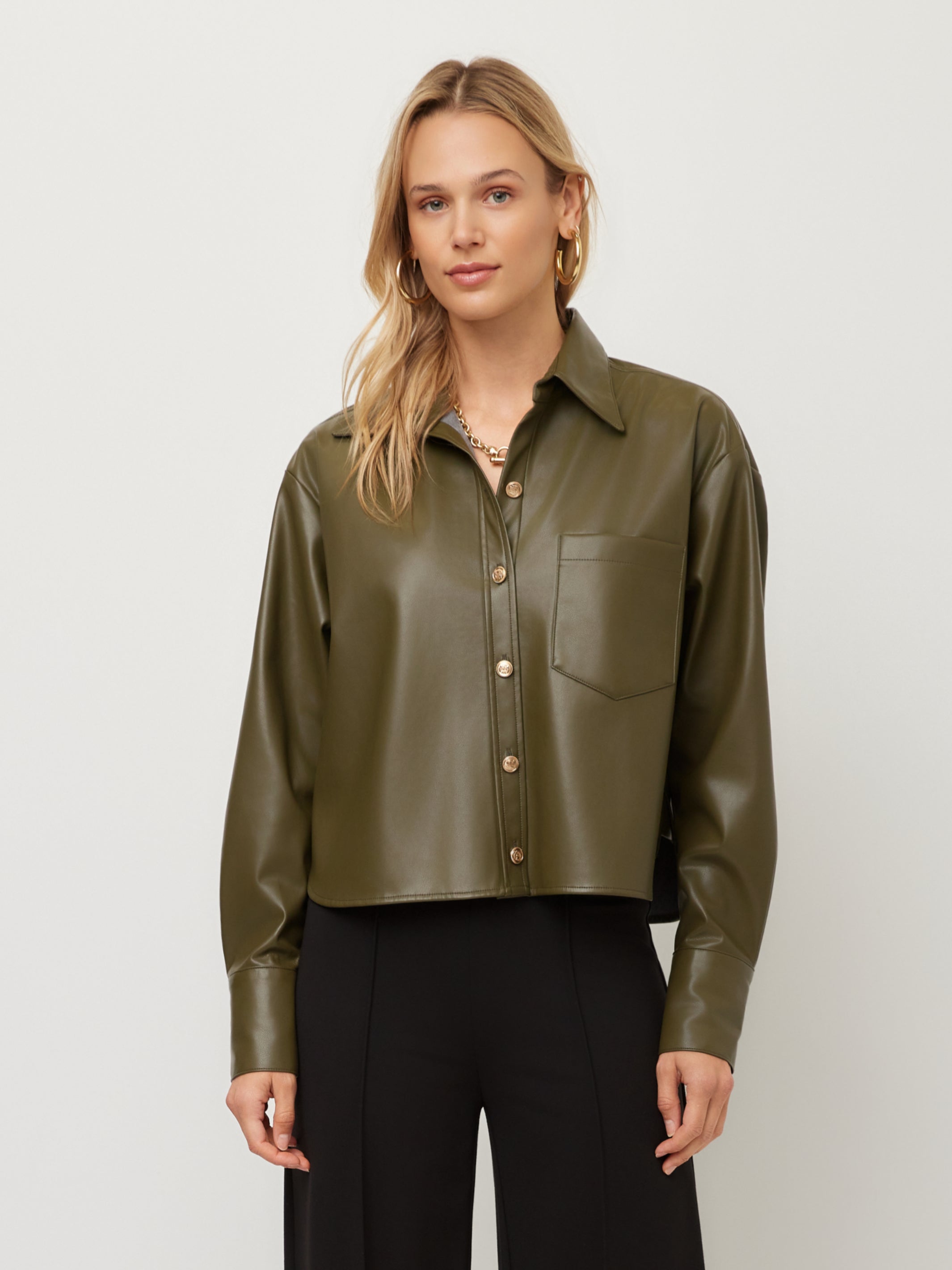 Victoria Faux Leather Button-Up Top