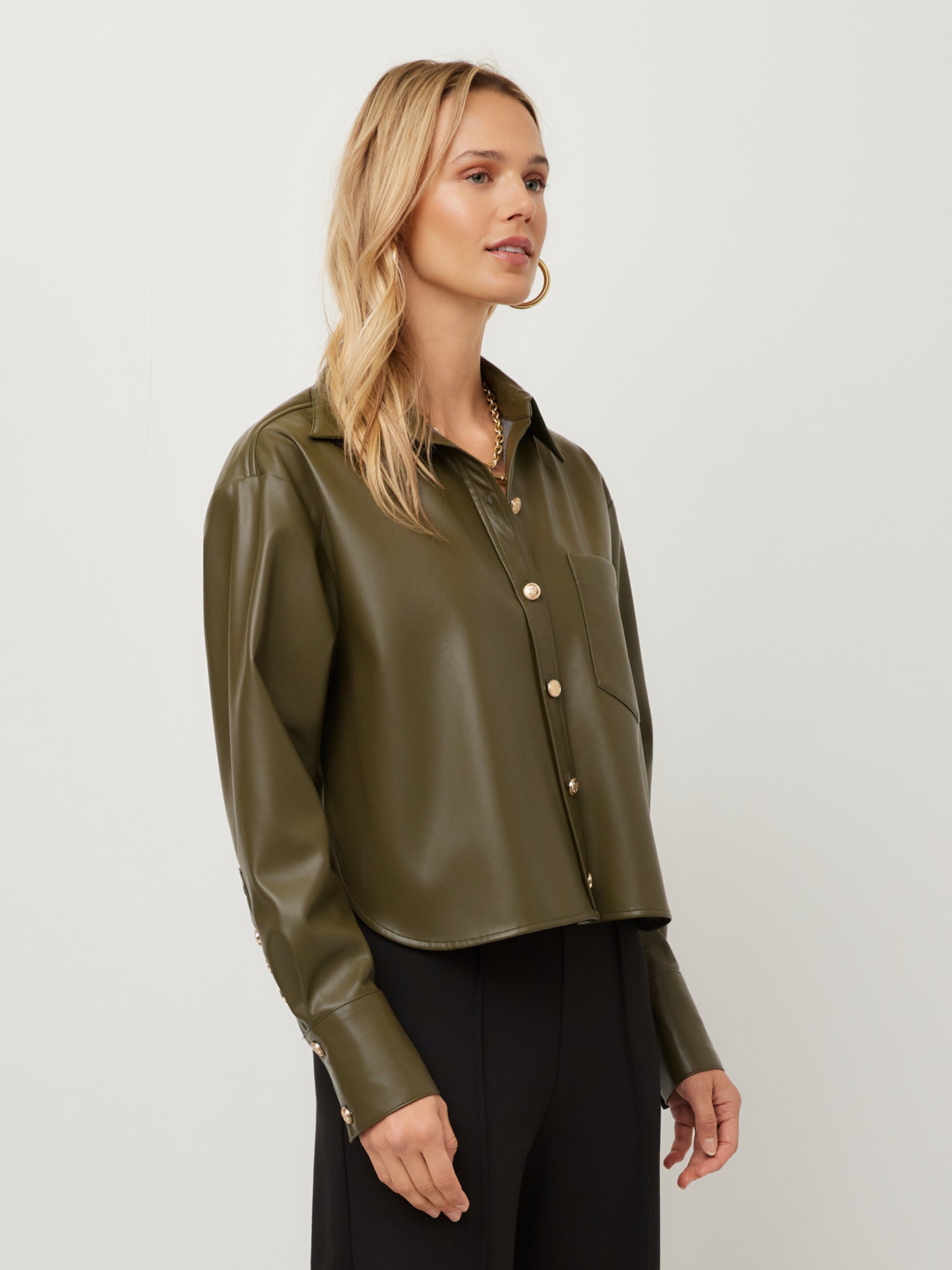 Victoria Faux Leather Button-Up Top