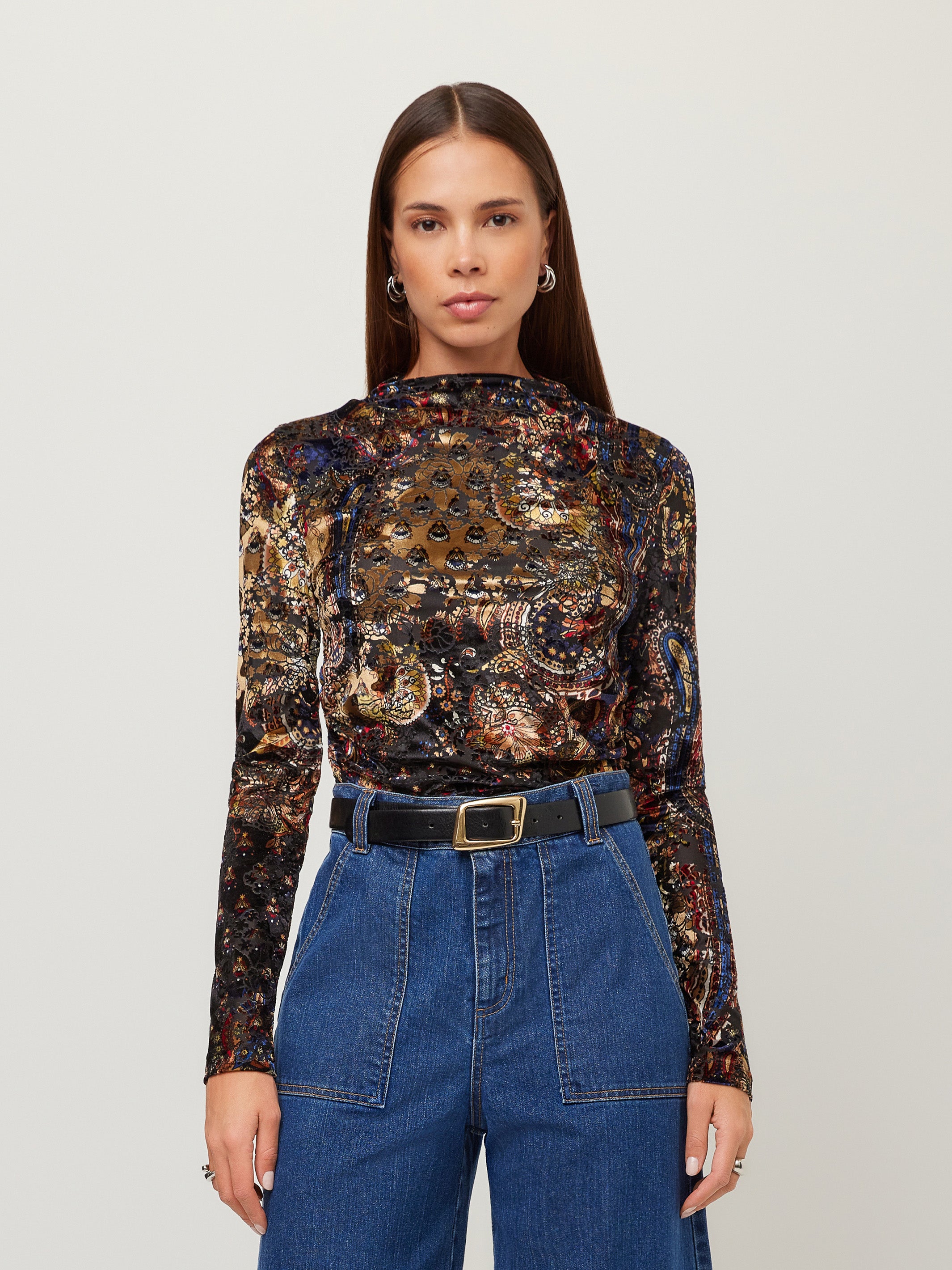 Khami Velvet Burnout Shirred Top