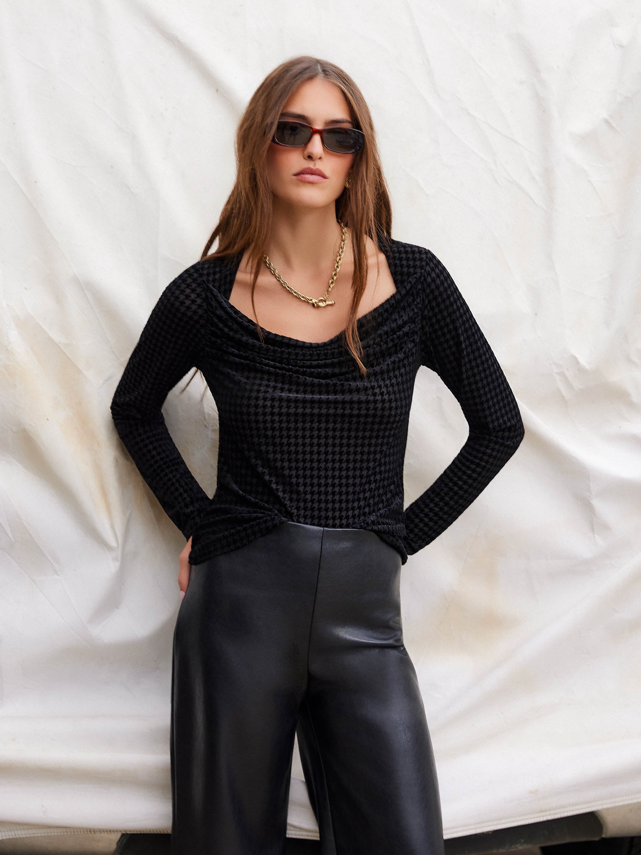 Payton Velvet Burnout Drape Front Top